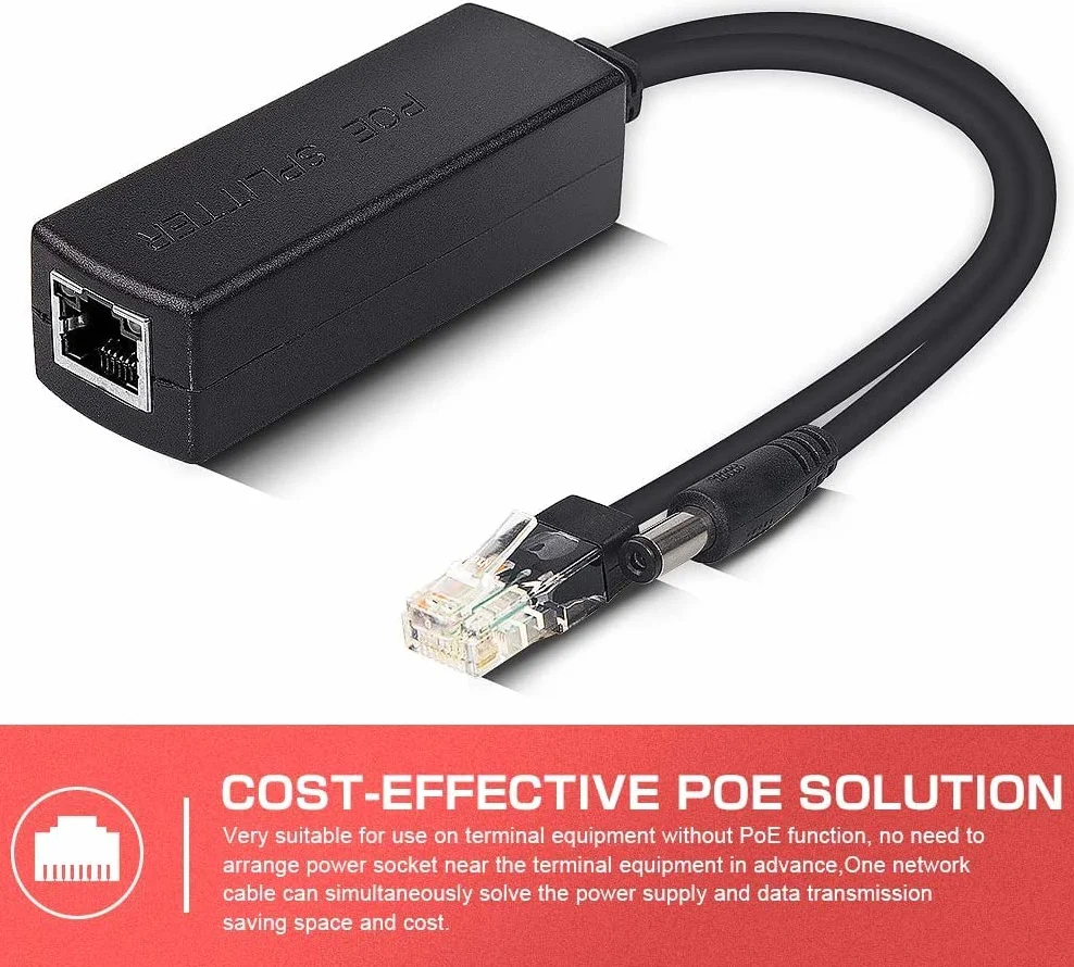 Gigabit Active PoE Rozdzielacz 48V do 12V DC 5,5x2,1 mm IEEE 802.3af/at 10/100/1000 Mbps