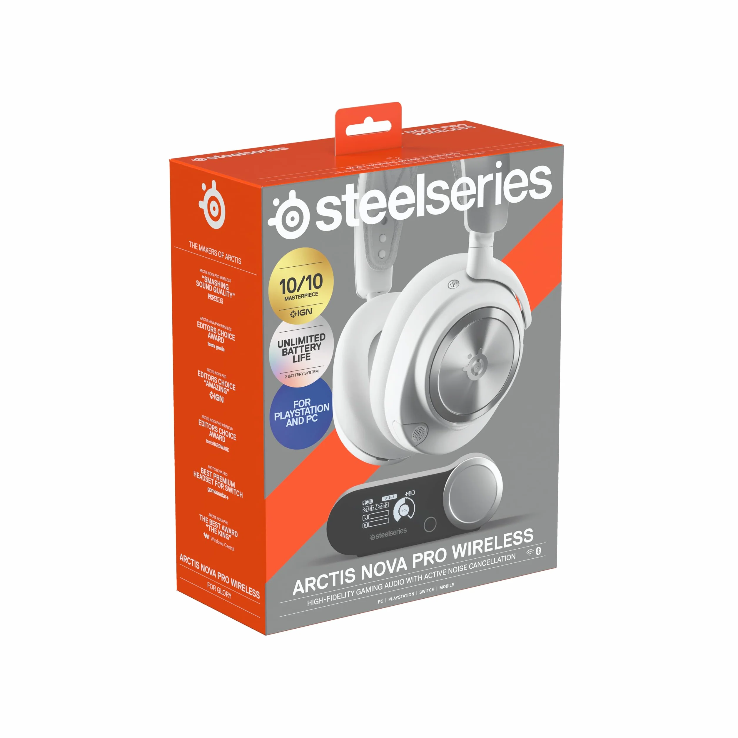 SteelSeries Arctis Nova Pro Wireless - wieloplatformowe bezprzewodowe słuchawki do gier - neodymowe przetw.magn. - ANC - Infinity Power System - mic ClearCast 2 gen. - PC, PS5, Switch, telefon - Białe
