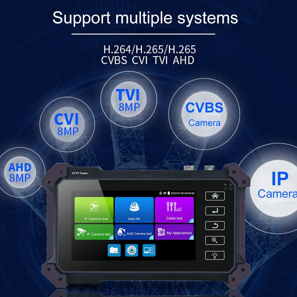 Tester CCTV, Fioletowy 5200C 12MP Tester IPC 8MP/AHD/CVI/TV/SDI kamery CCTV Monitor z VGA dla CFTV(TI-Z9652)