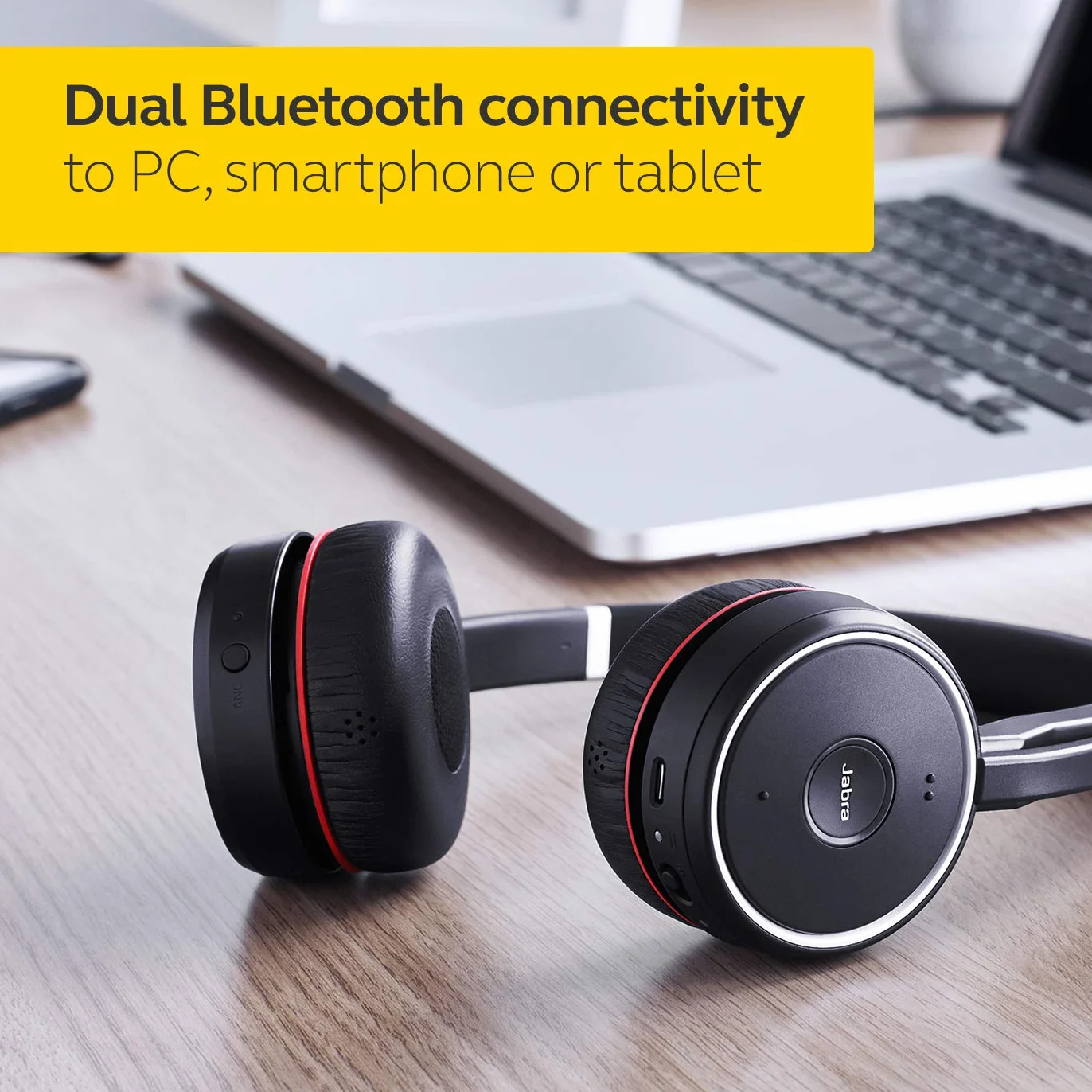 Jabra Evolve 75 MS Stereo zestaw słuchawkowy, bezprzewodowy i nauszny, z certyfikatem Microsoft, długotrwałą baterią i stacją ładującą - adapter Bluetooth USB - czarny