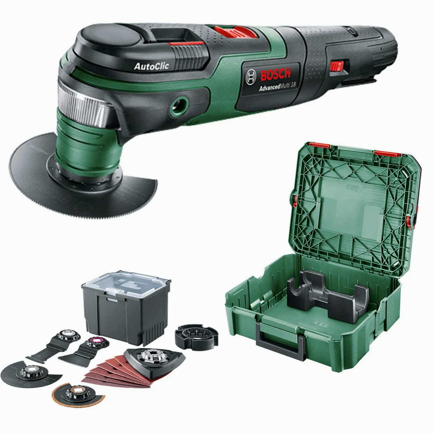 Bosch AdvancedMulti 18 w walizce systemowej + zestaw uniwersalny (bez akumulatora, system 18 V, uniwersalny zestaw osprzętu, w walizce systemowej SystemBox) – Amazon Edition