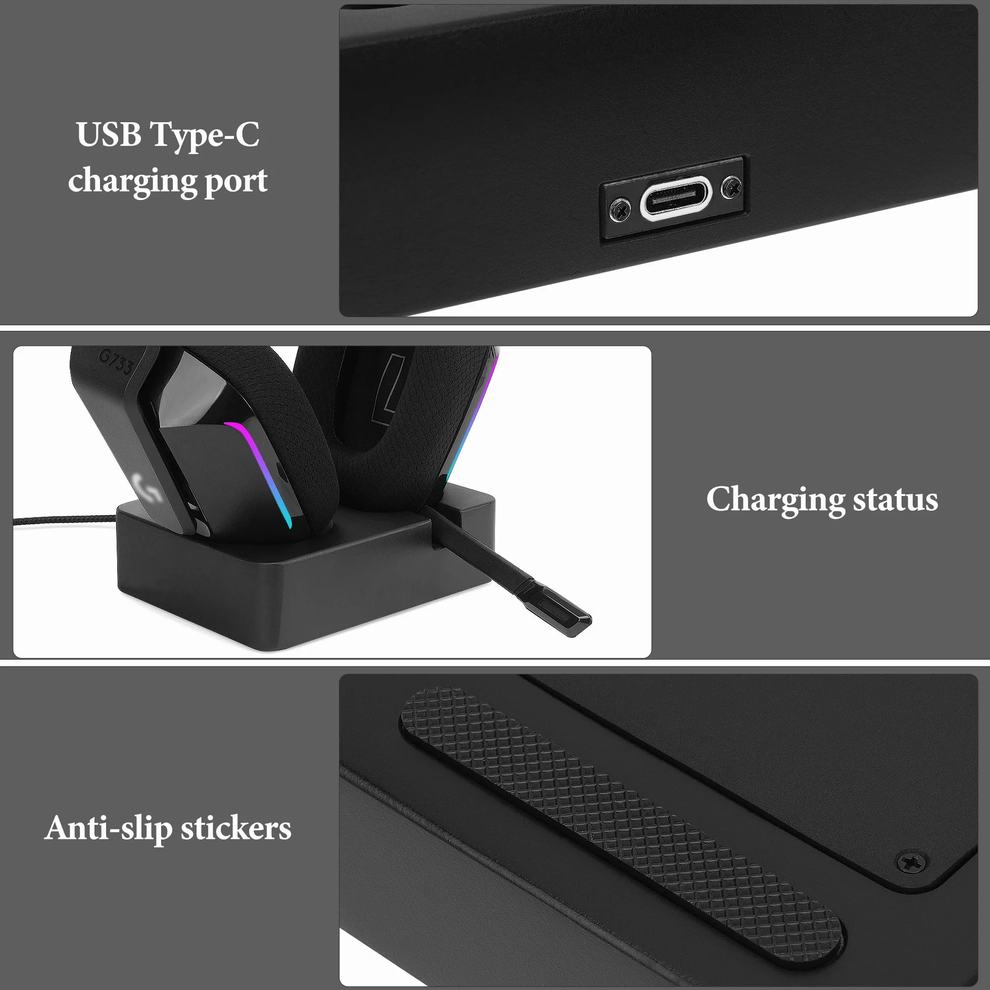 Geekria Stojak ładowania do Logitech G733 Lightspeed, 3D drukowana magnetyczna stacja dokująca, baza do słuchawek Czarny