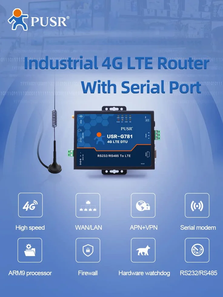 USR-G781-E EMEA & APAC Modem Przemysłowy Bezprzewodowy 4G GPRS RS485 RS232 z kartą SIM