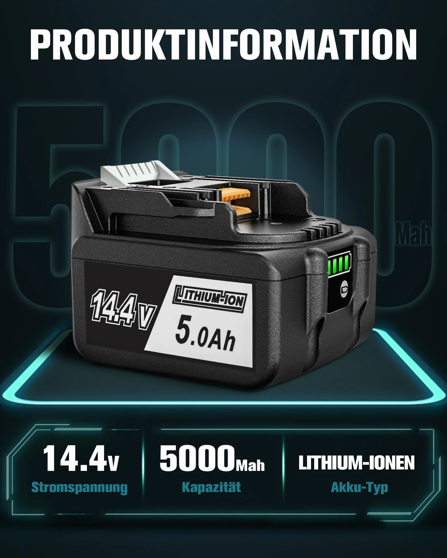 2 x 14,4 V 5000 mAh Li-ion zamiennik akumulatora BL1450 BL1440 BL1430 BL1415 BL1415N z wyświetlaczem LED z pokrywą akumulatora