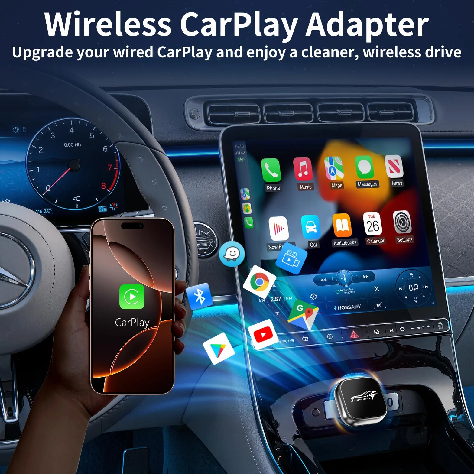 Wireless CarPlay Adapter 2-in-1 CarPlay Android Auto Mini Snug Fit Design for iPhone iOS 10+ Android 11+