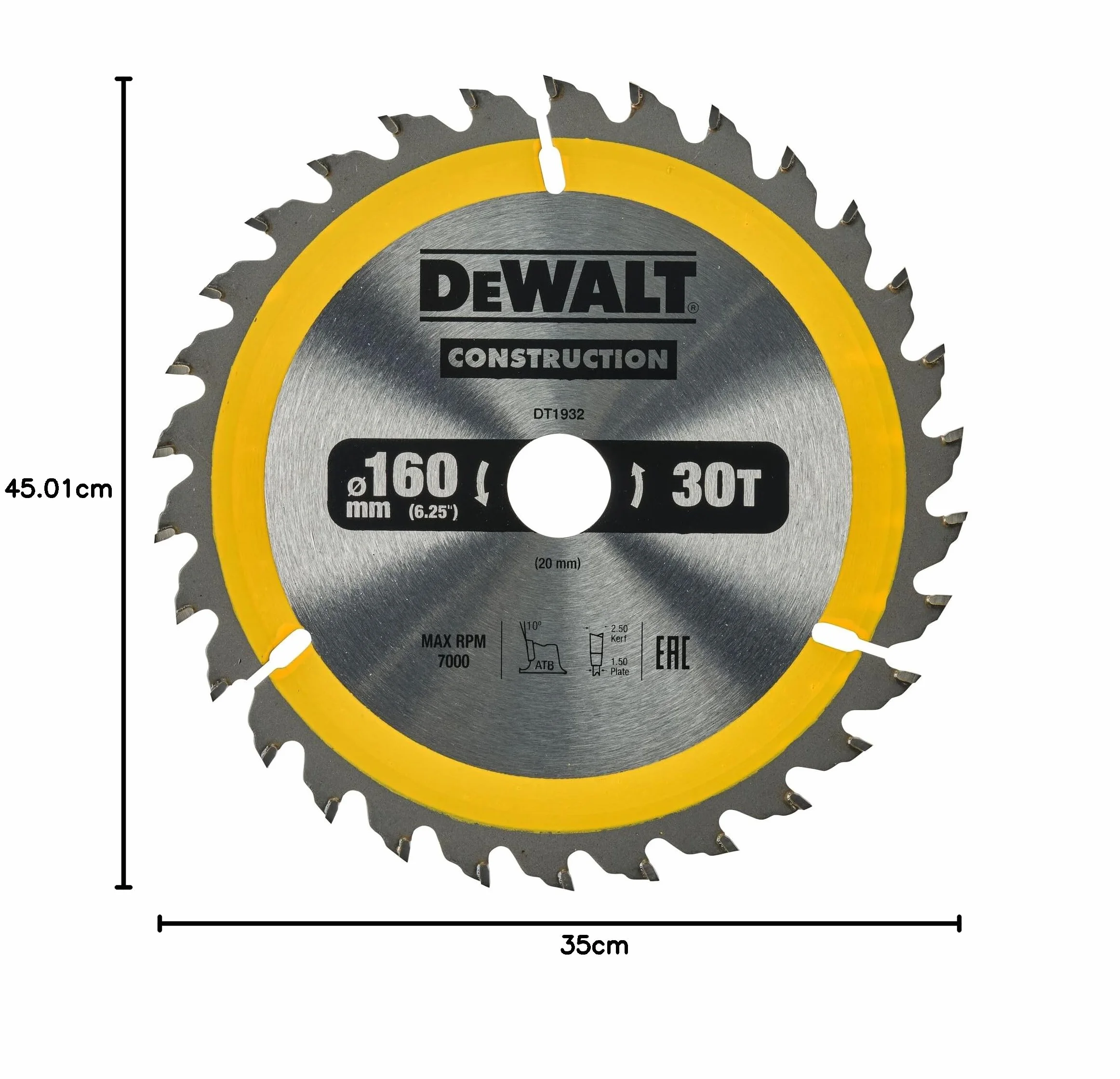 DEWALT Solidny Hoja do construcción 160 x 20mm 30t (ac) dla profesjonalistów i majsterkowiczów do pracy profesjonalnej 20mm