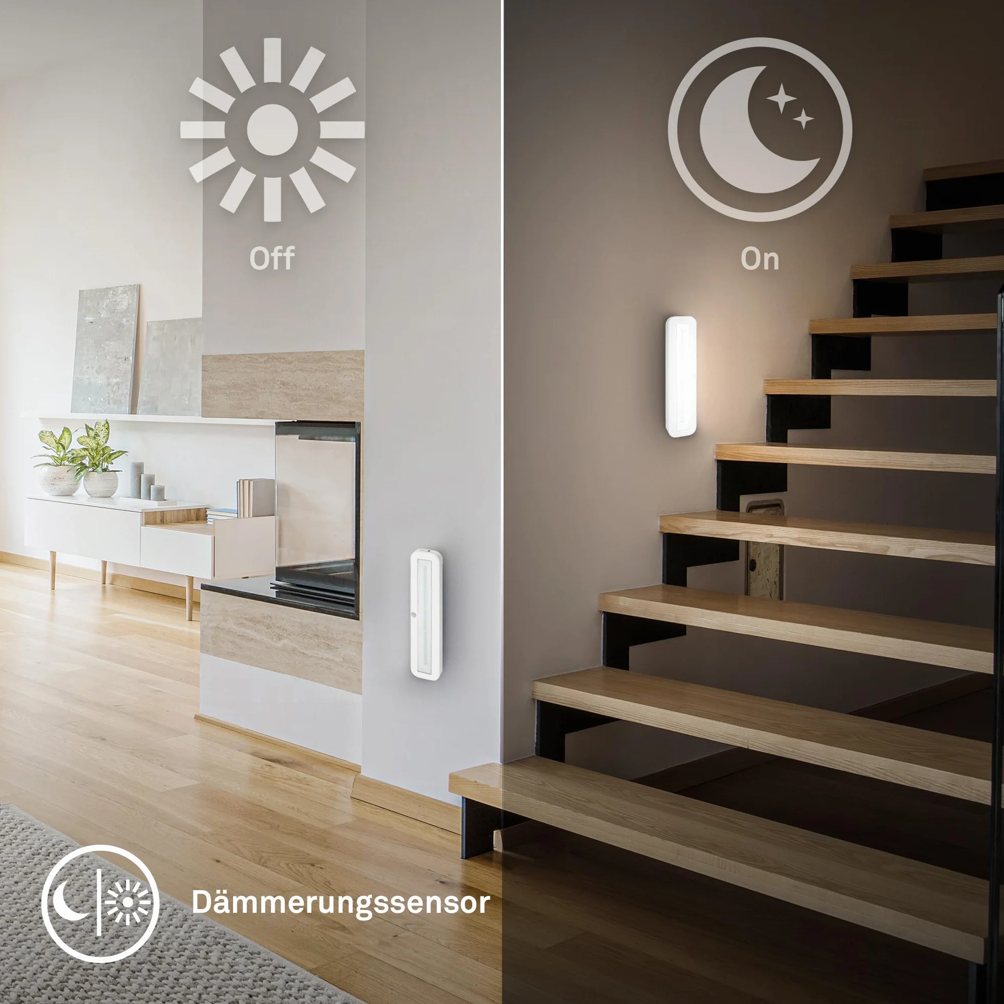BRILONER - Lampa podszafkowa LED z czujnikiem ruchu, akumulatorem, neutralnym światłem i samoprzylepnym montażem, oświetlenie podszafkowe kuchenne oraz lampa LED pod meble, 30,5 x 6,5 x 2 cm, biała