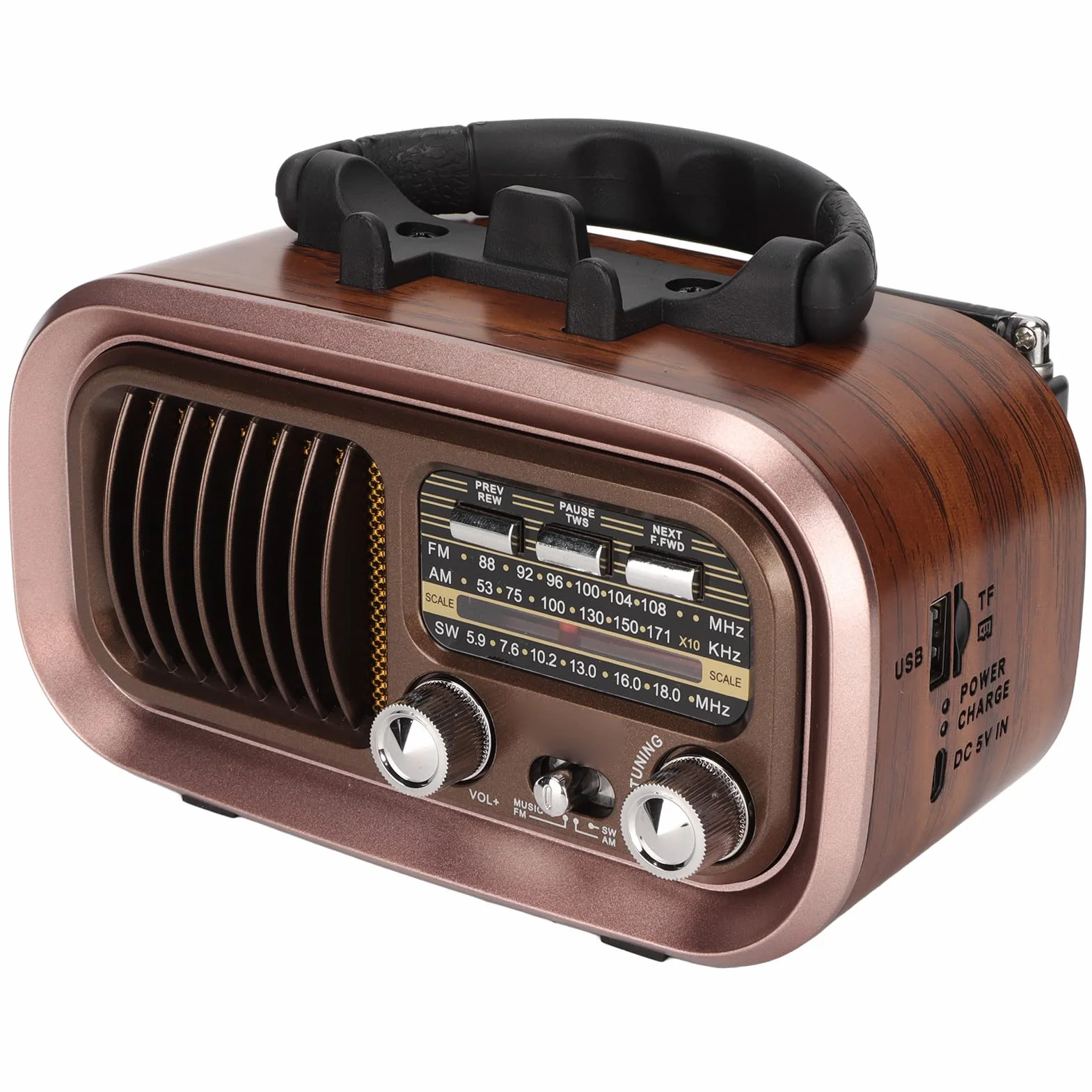 BROLEO Przenośny głośnik radiowy, wiele trybów odtwarzania, wielofunkcyjny głośnik radiowy vintage do wnętrz (RXBT628), BROLEOzi589apkn7-11