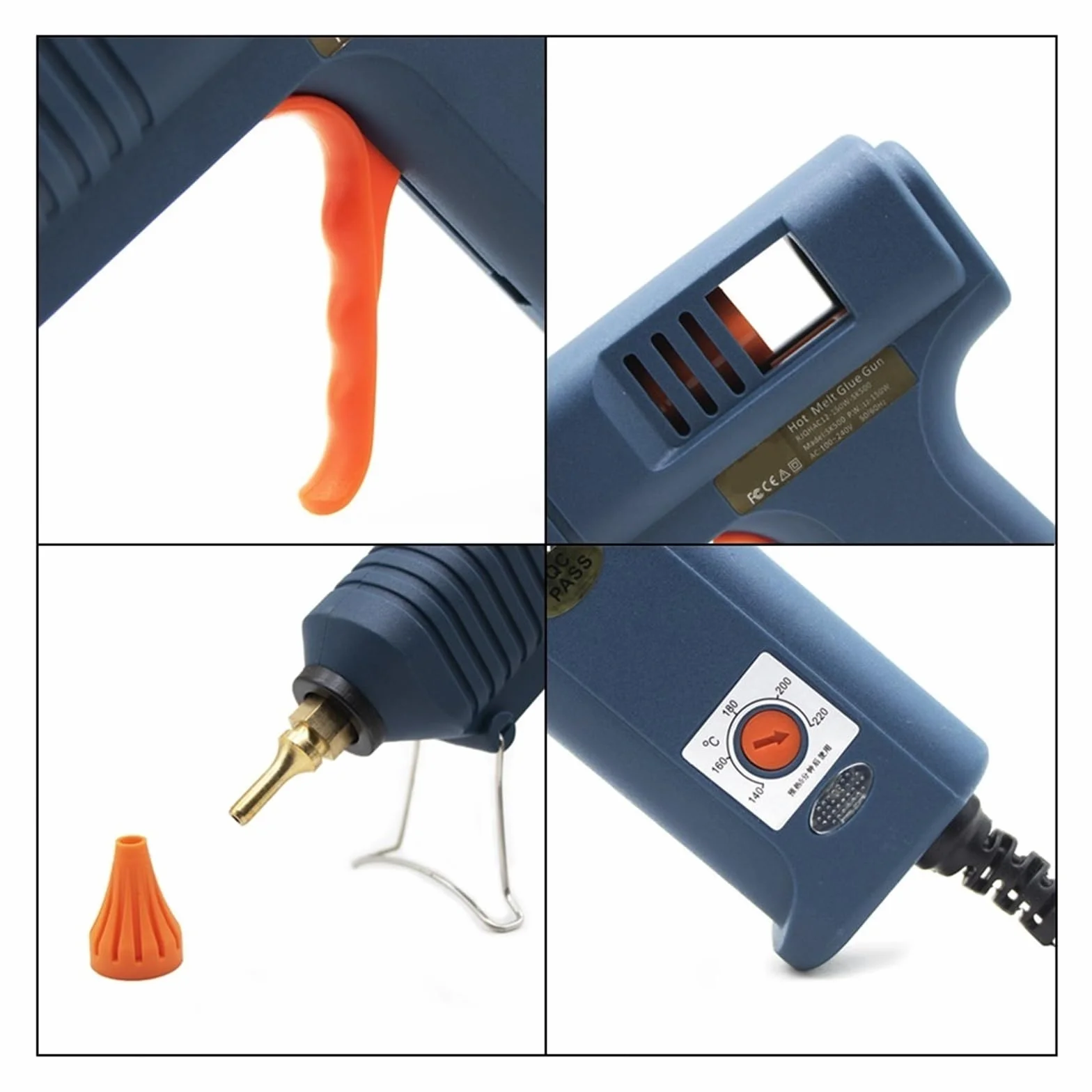 RUHEN Pistolet do klejenia na gorąco 150 W, regulowana temperatura, dysza pistoletu do kleju 11 mm, kleje w sztyfcie, profesjonalny przemysłowy pistolet do topienia, pistolet do klejenia