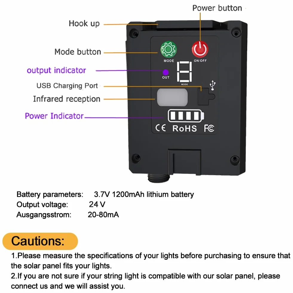 Zestaw modułów solarnych 1200 mAh, panel baterii litowej do łańcucha świetlnego LED 3,7 V, 24 V, ładowanie prądem stałym, łatwa instalacja, łatwa obsługa