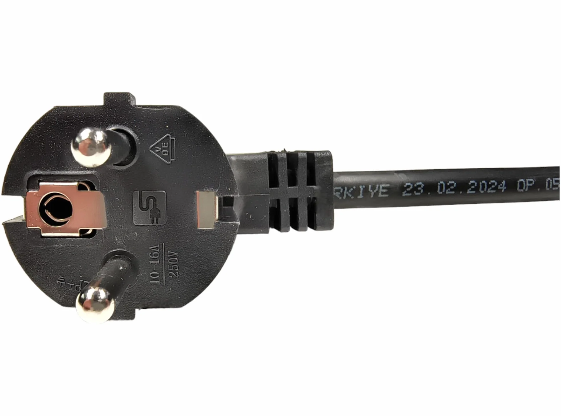 Kabel Zasilający z Tulejkami, 2 Metry, 230V, 16A, IP20, Kabel Przyłączeniowy z Wtyczką Schuko, Kabel Zasilający Ze Stykiem Ochronnym, Kabel Przejściowy z Tulejkami, Czarny