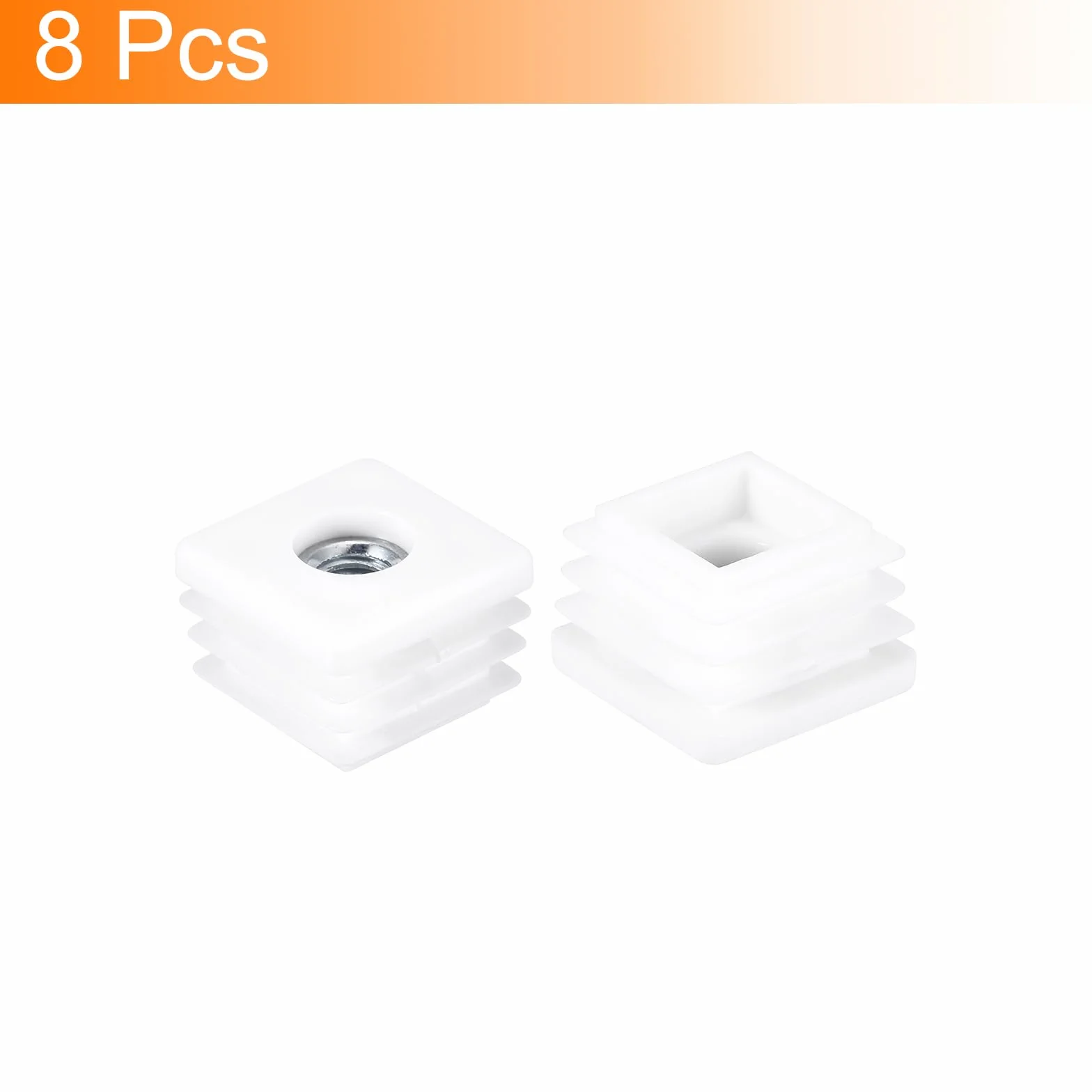 QUARKZMAN Kwadratowe rury, 8 sztuk 25 x 25 mm - Pokrowiec na krzesło z gwintem M8 Pp, gwintowana wkładka do ruchomych nóżek, regulowane zaślepki na rurę krzesła (biały)