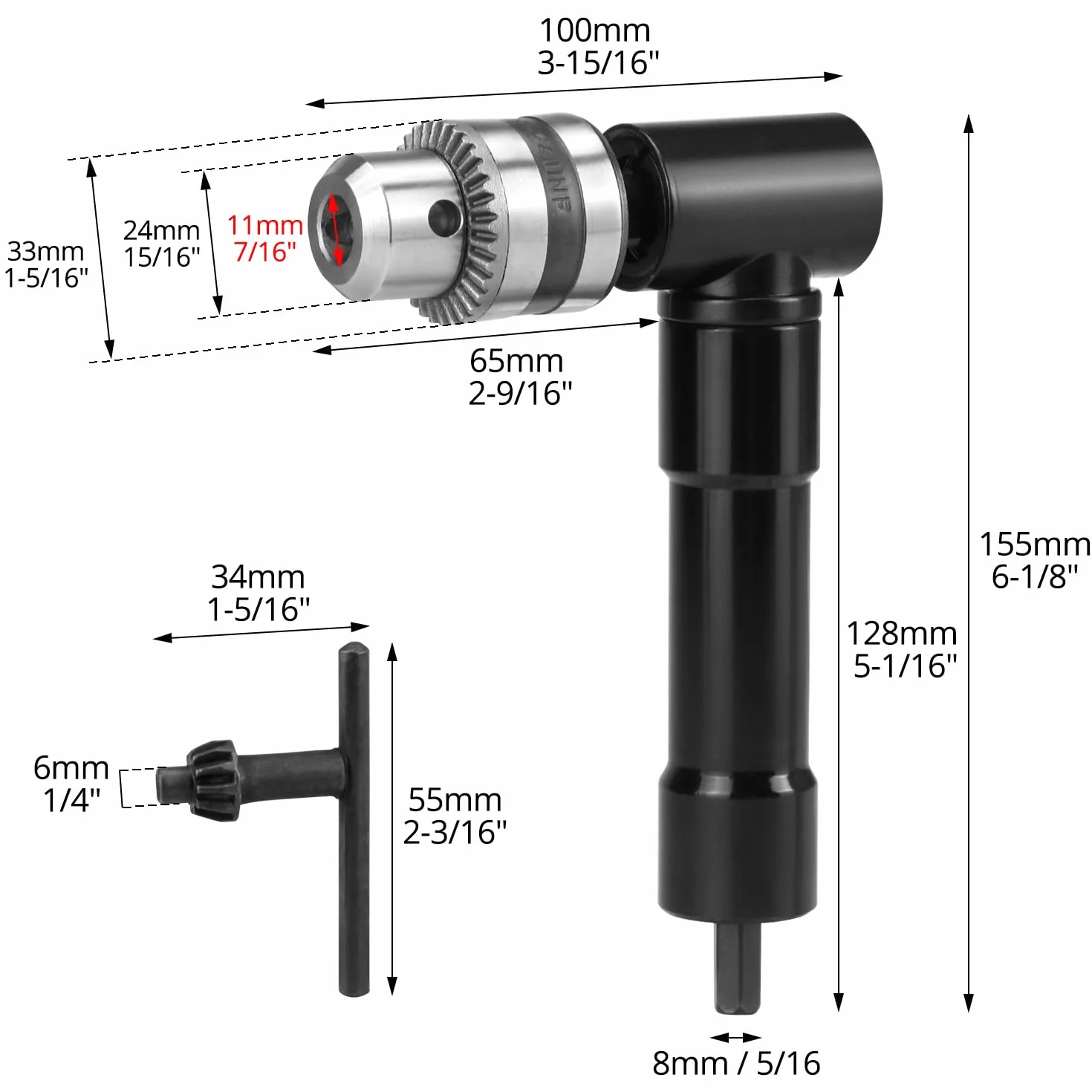 QWORK® Adapter do wierteł kątowych, uchwyt kątowy 90°, uchwyt wiertarski 0,8-10 mm, stop aluminium, maksymalny moment obrotowy 25 Nm