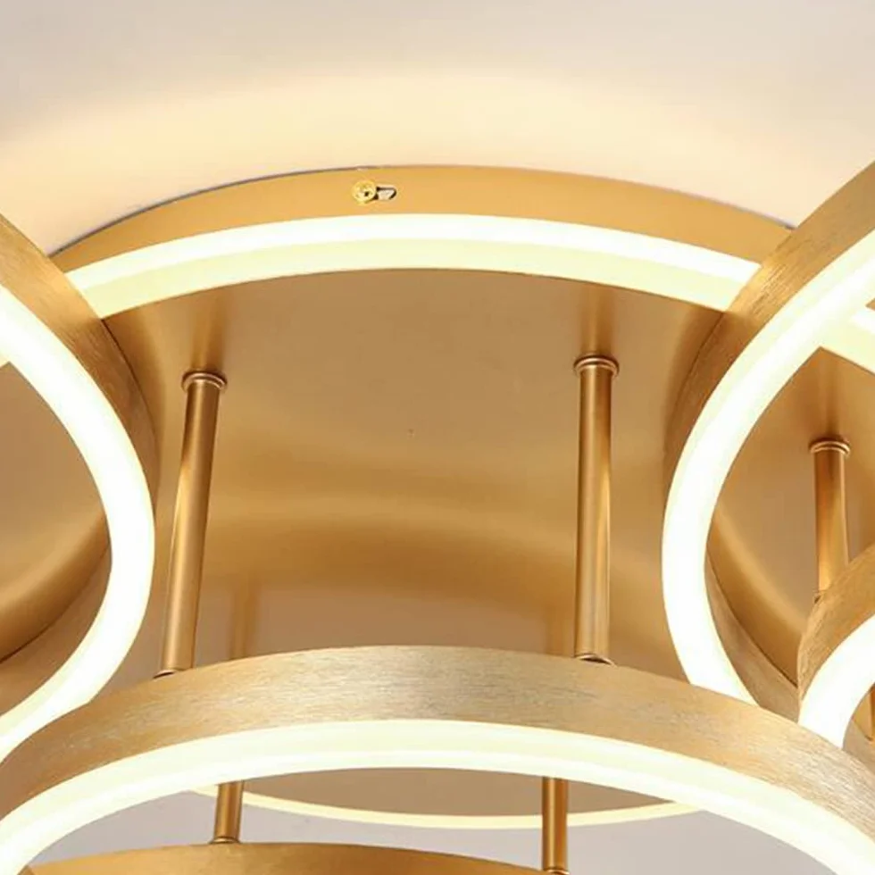 Lampa Sufitowa LED Nowoczesna Lampa Sufitowe Do Salonu Możliwość Przyciemniania Okrągły żyrandol Sypialnia Jadalnia Pokój Dziecięcy Lampa Eisząca Biuro Oświetlenie Wewnętrzne 6 Kółek,Gold