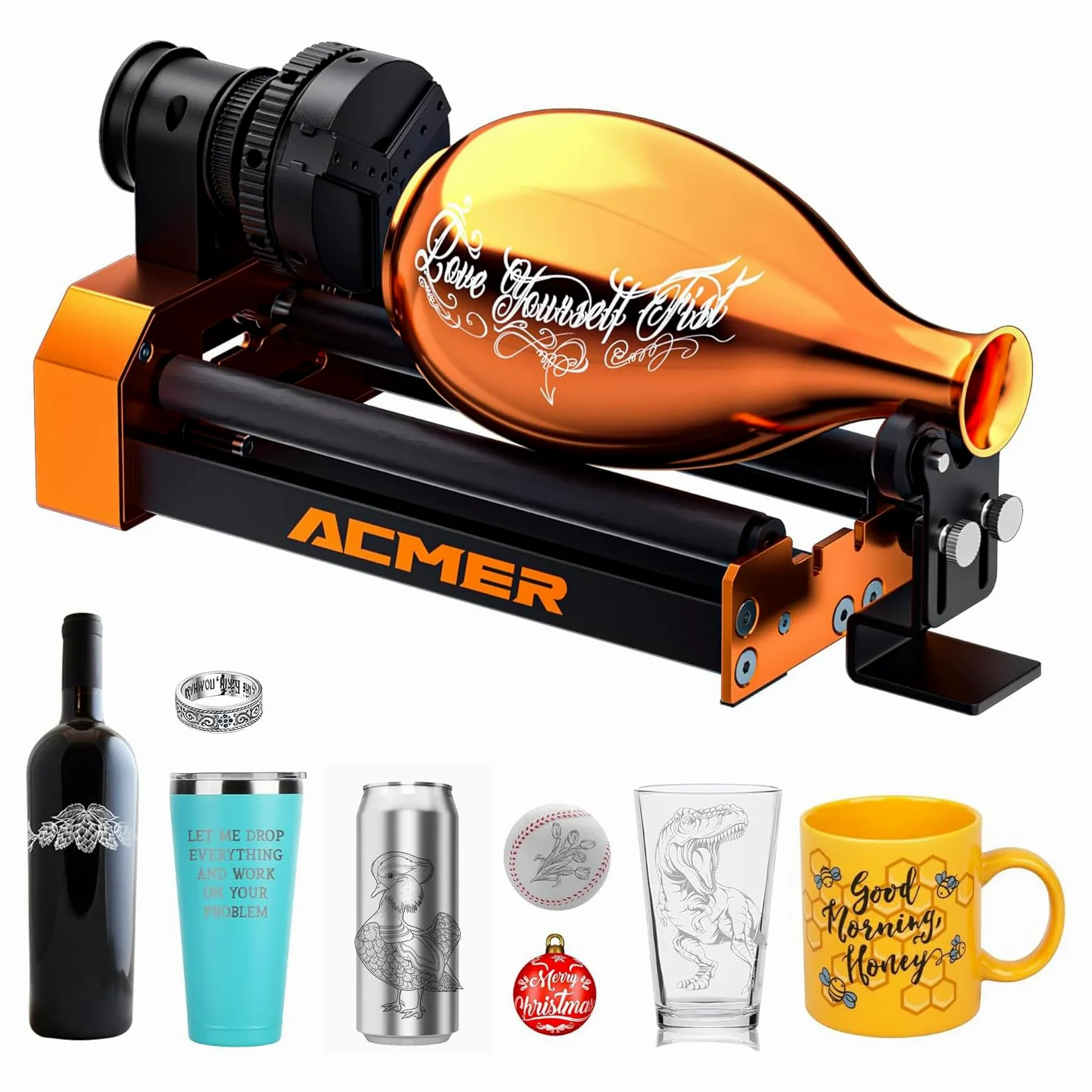 ACMER M4 laserowy wałek obrotowy 360° do osi Y do grawerowania cylindrycznych obiektów, regulowana średnica od 3 do 150 mm, kompatybilny z S2/T1/K1 i większością grawerów laserowych