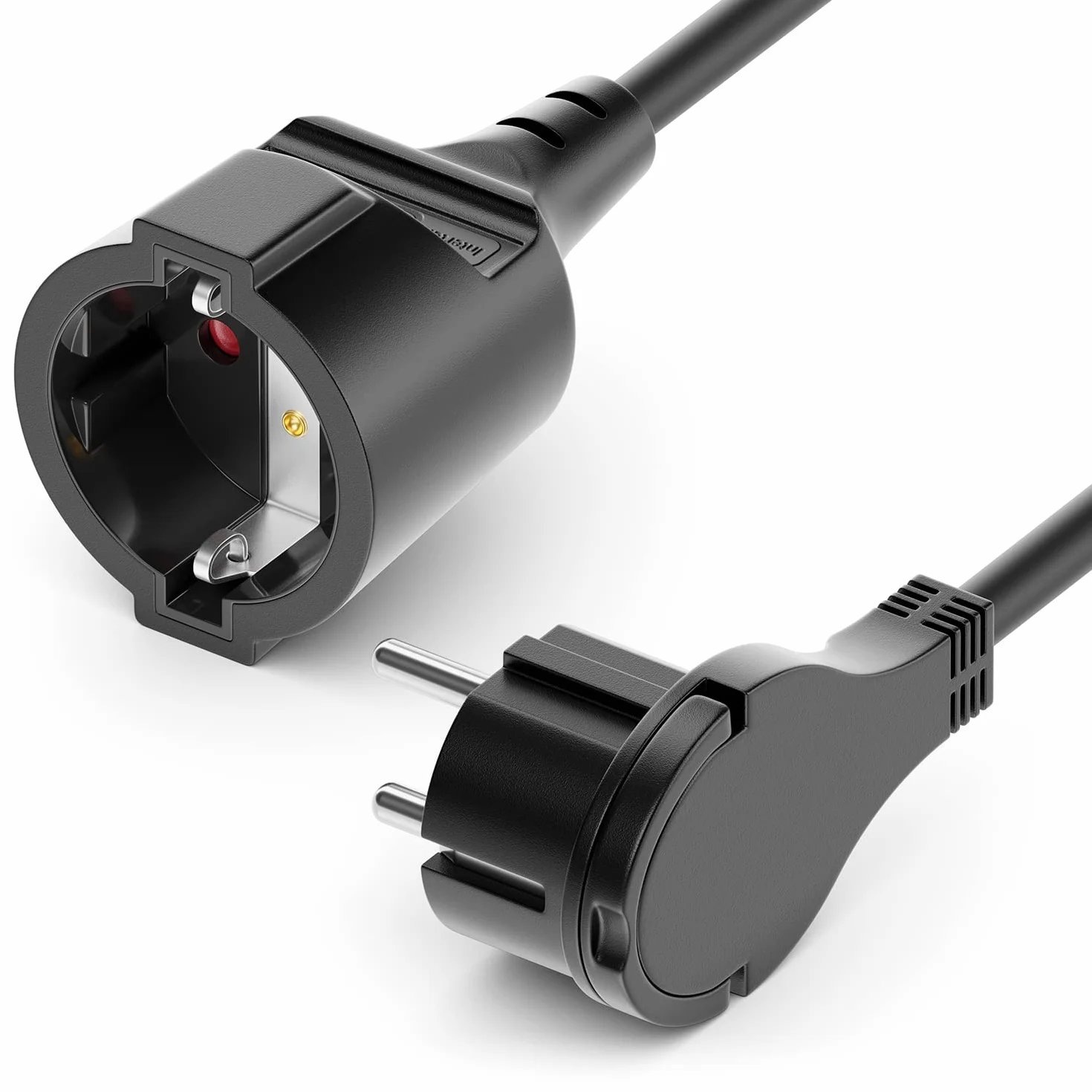 deleyCON 3,0m Kabel Zasilający Przedłużacz z Płaskim Wtykiem Ochronnym Przewód Energetyczny Przedłużenie 3680W Gospodarstwo Domowe Biuro Multimedia Czarny
