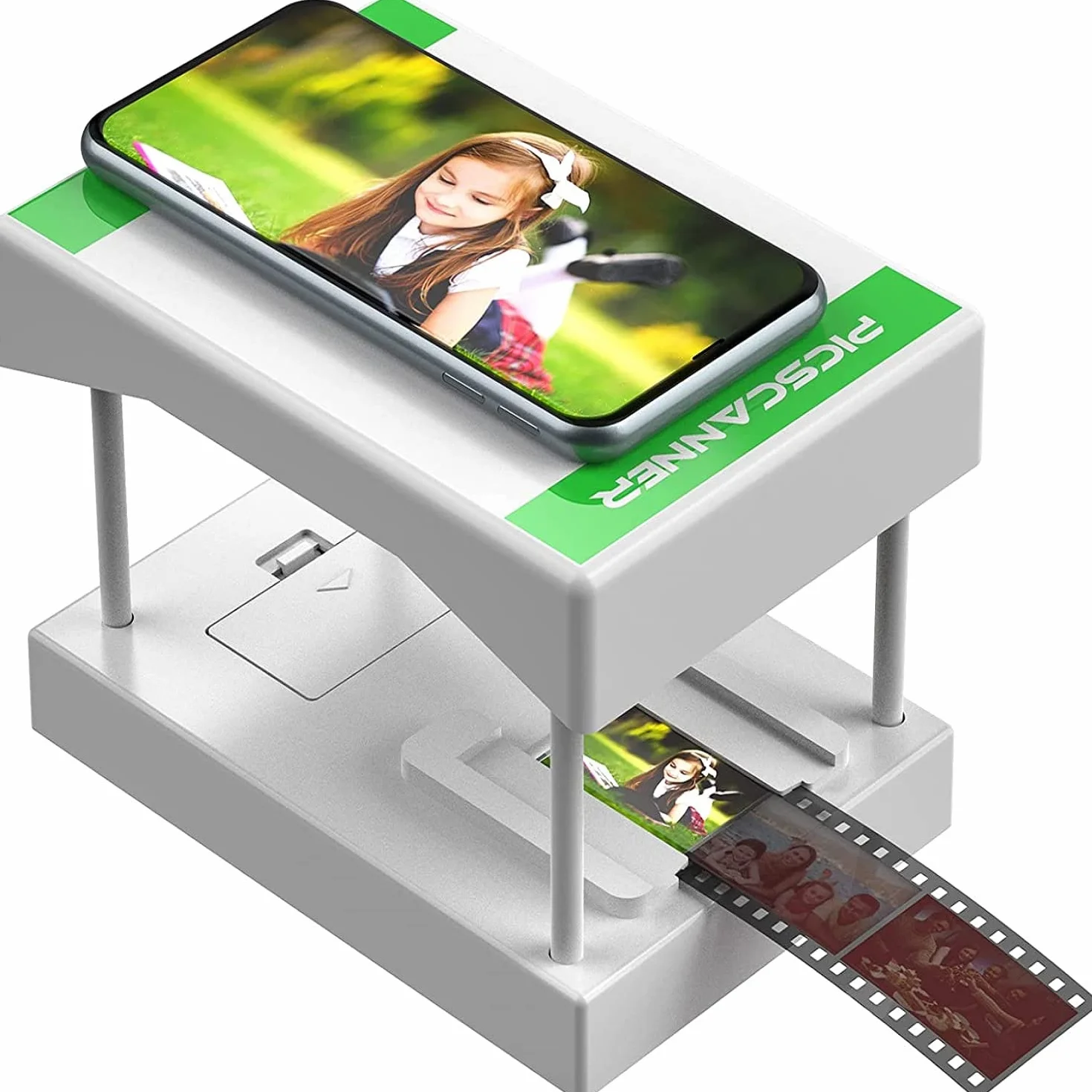 Skaner slajdów i negatywów 35 mm konwertuje na zdjęcia cyfrowe smartfonem 24x36 mm