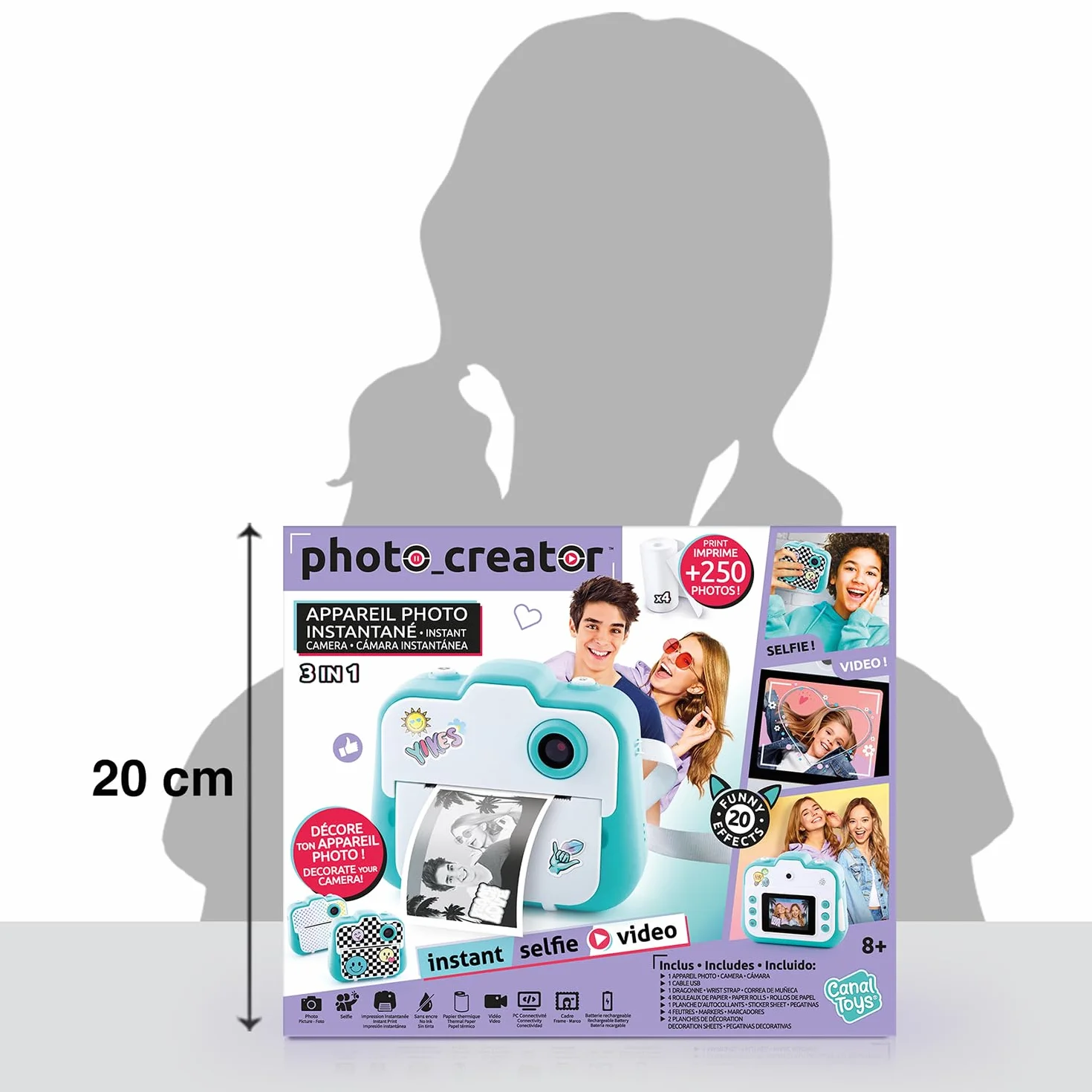 Canal Toys - Aparat do natychmiastowego druku fotograficznego, selfie i wideo - papier termiczny na 250 zdjęć - Wyświetlacz LCD - od 8 lat - CLK 001, jasnoniebieski