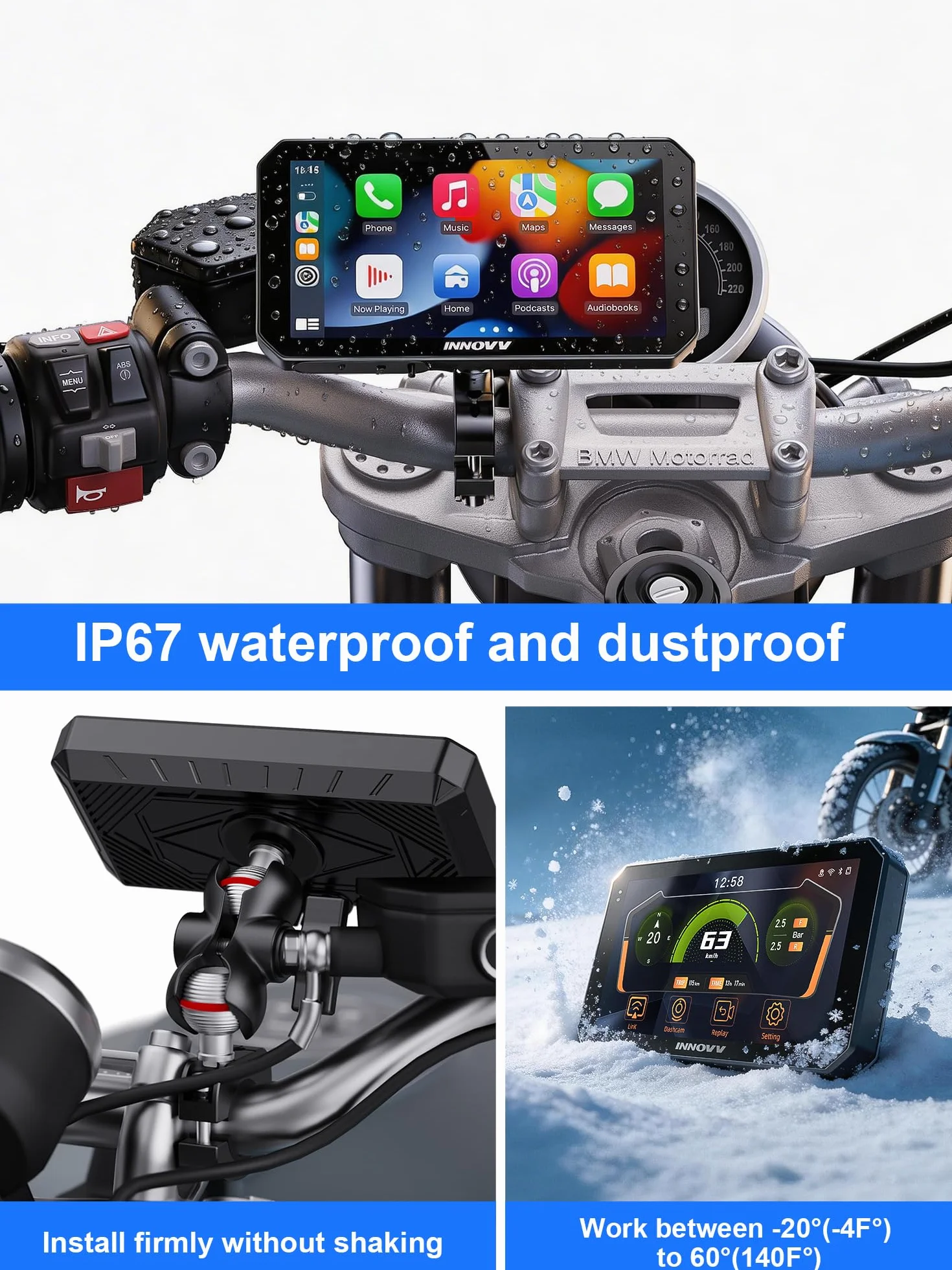 INNOVV N2 Motocyklowa kamera samochodowa 15.2 cm 2K+2K GPS Carplay Android Auto Wi-Fi 5.8G
