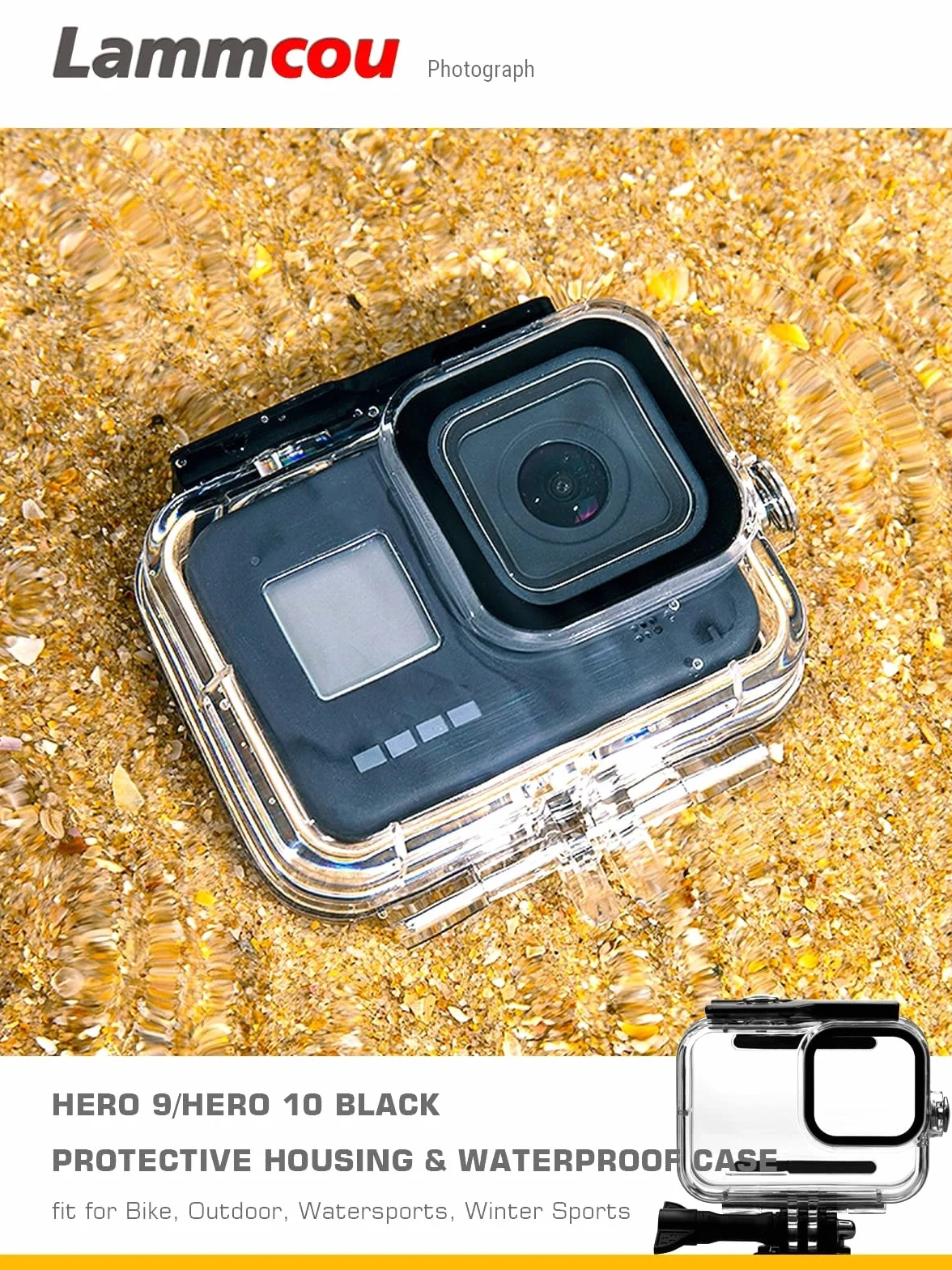 Lammcow Wodoodporny zestaw obudowy ochronny kompatybilny z GoPro Hero 11 10 9 Black, etui do nurkowania 60M