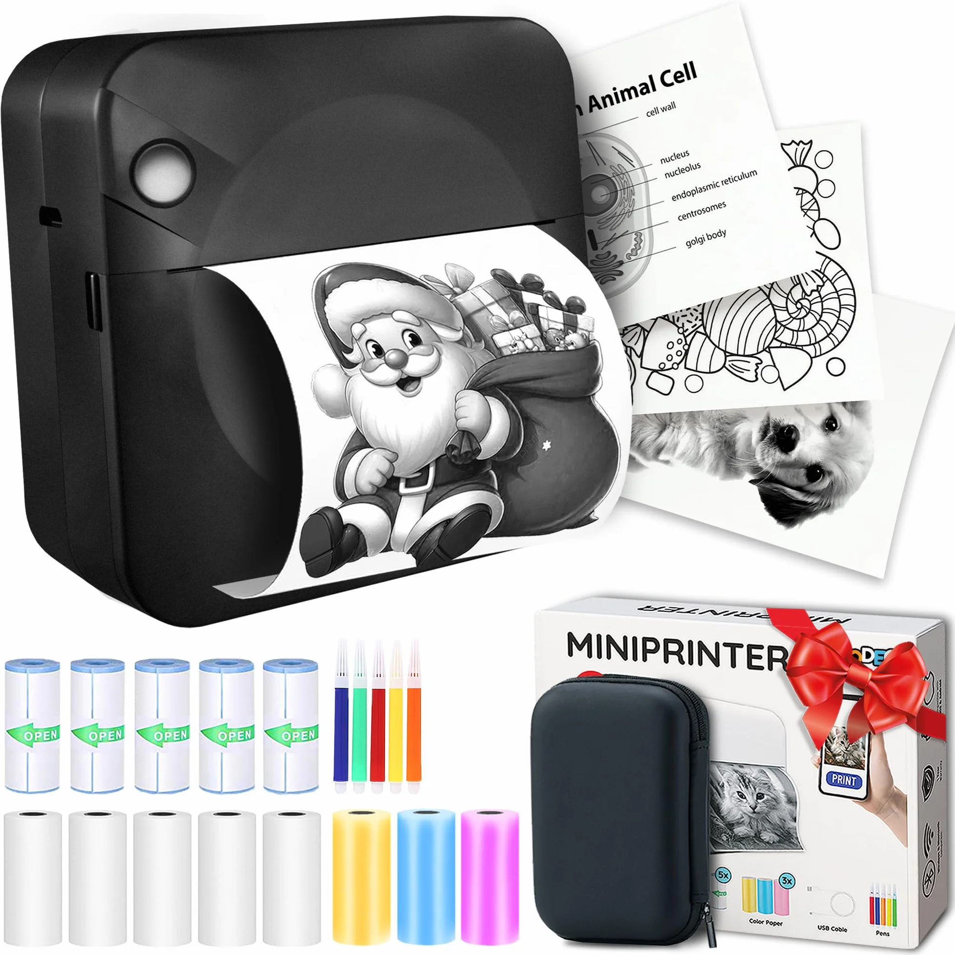 300 DPI Przenośna Mini Drukarka do Telefonu - Instant PrintPod - Bezatramentowa Drukarka Termiczna do Naklejek, Drukarka Bluetooth do Etykiet, Mini Drukarka do Zdjęć (Czarny)