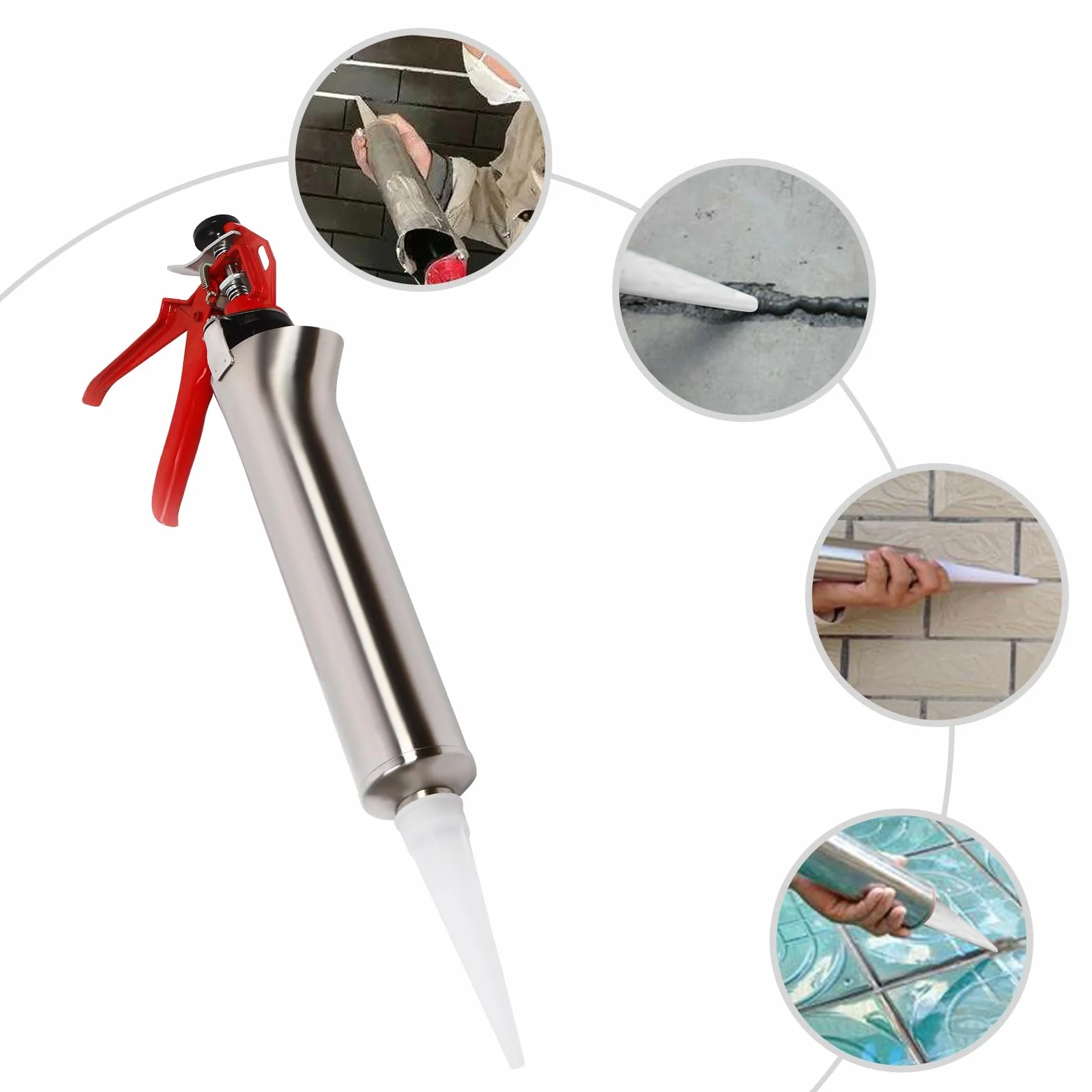 Pistolet do szycia cementowego, ze stali nierdzewnej, do zaprawy murarskiej, z prostą dyszą, pistolet do szycia, do betonu, strzykawka cementowa, ręczna pompa do zaprawy 2 – 5 mm, do wypełniania fug