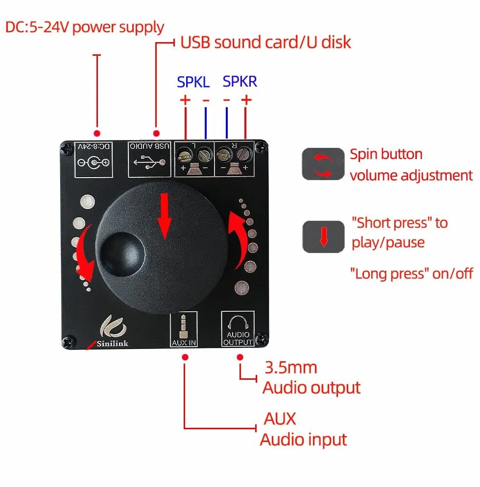 DollaTek 50 wx2 mini bluetooth 5.0 bezprzewodowy wzmacniacz audio p?yta wzmacniacz stereo wzmacniacz 3,5 mm aux usb
