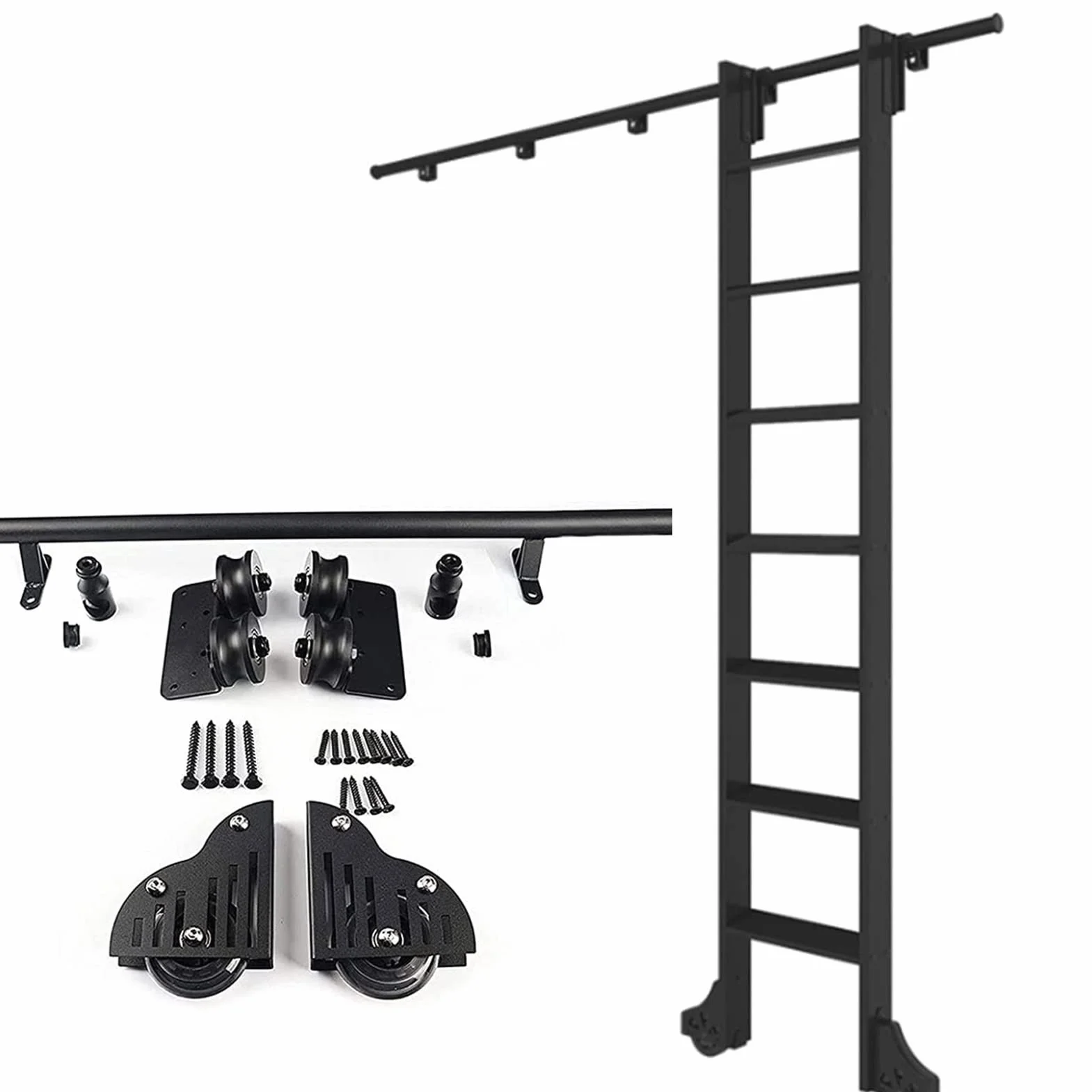 Zestaw sprzętowy drabiny toczącego, mobilna mobilna biblioteka 3,3ft-20 stóp ścieżki drabiny Hardware do domu/strychu, przesuwane drzwi stodoły (bez drabiny)