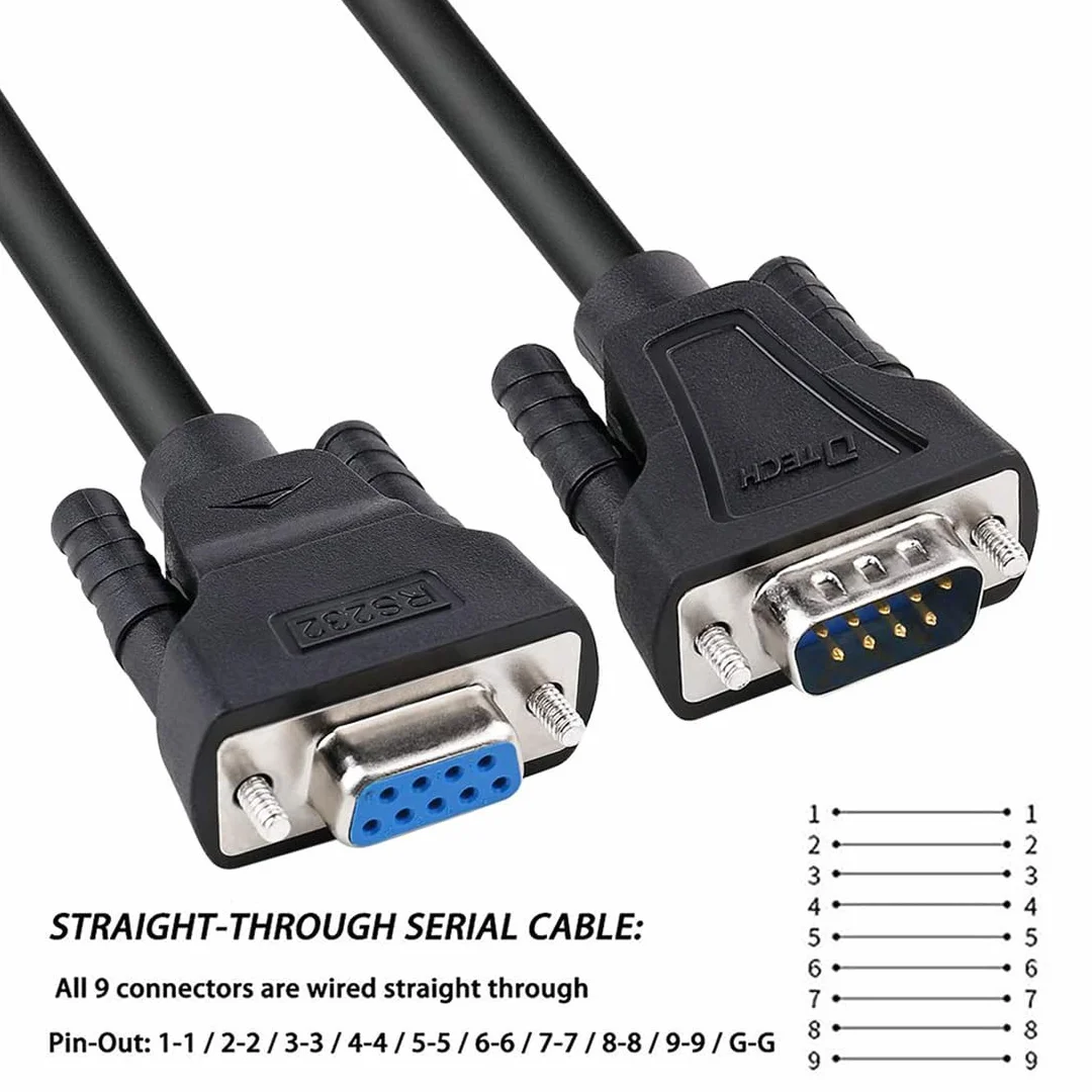 DTECH Kabel szeregowy RS232 męski na żeński 9-biegunowy, prosty (2 m)