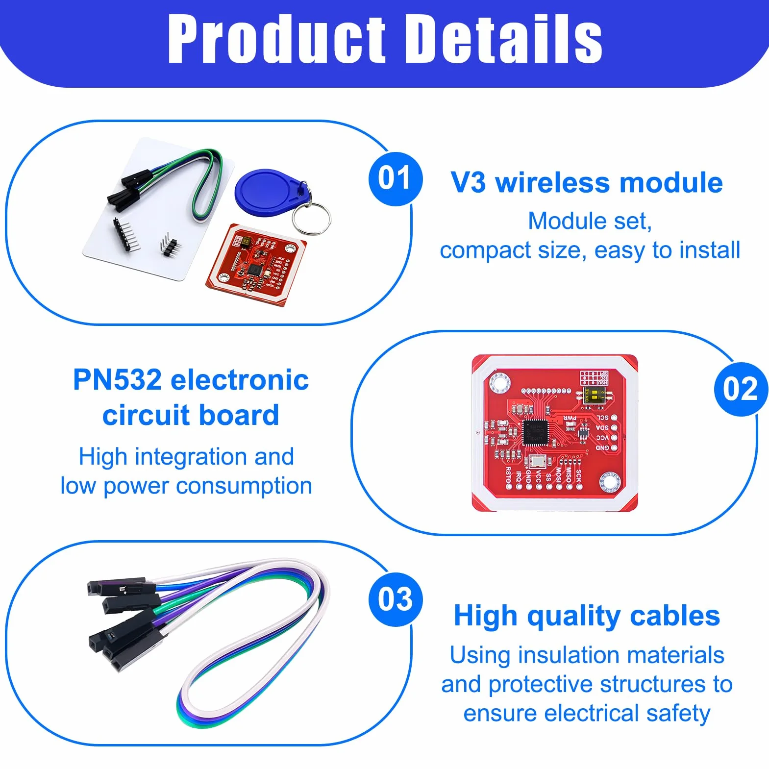 Moduł RFID PN532 V3 NFC z kartami S50, brelokiem, czytnikiem i pisarzem, kompatybilny z Android, P2P, obsługuje Mifare 1K 4K ISO/IEC14443-4 do Arduino Raspberry Pi