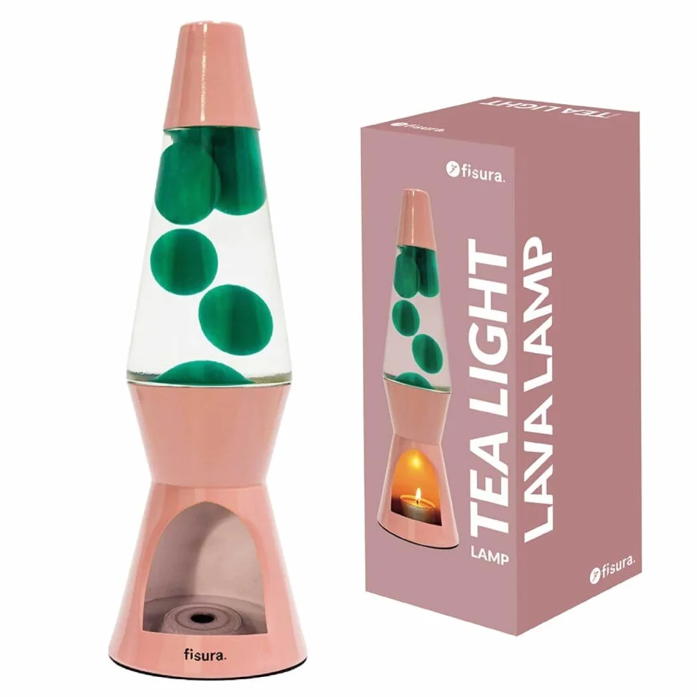 Fisura - Lampa lawa z świecą. Lampa lawa bez prądu. Różowo-zielona lampa lawa. Lampa przyjazna dla środowiska. Oryginalny prezent. 29 cm x 8,5 cm (świeca nie jest dołączona)