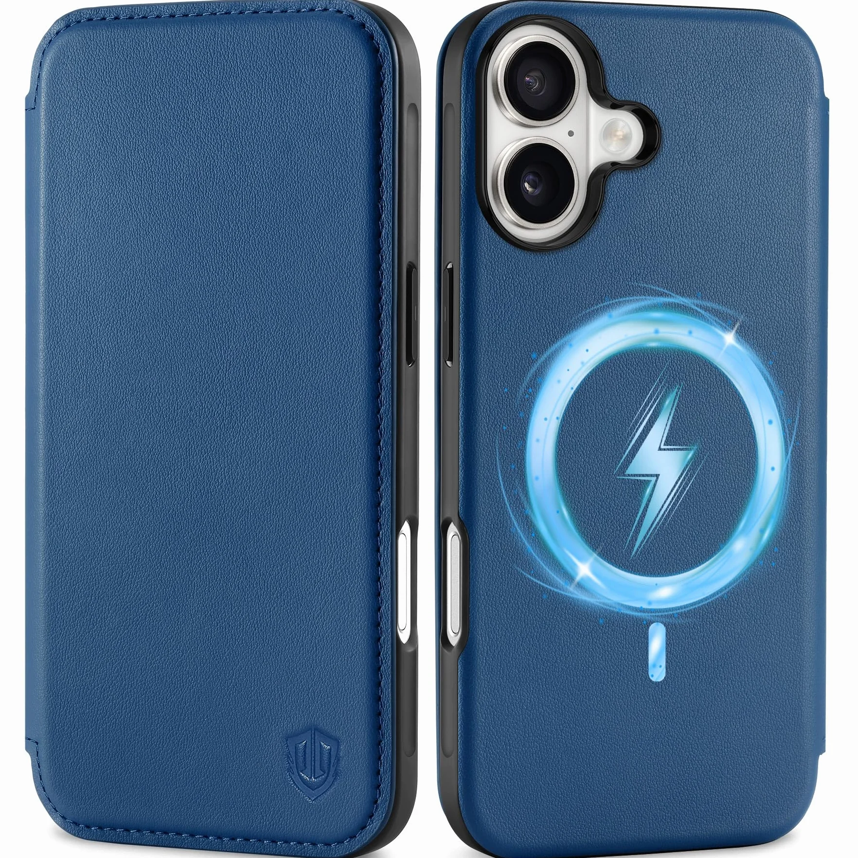 Shieldon Etui Skórzane Portfelowe iPhone 17 Magnetyczne Ladowanie Bezprzewodowe RFID Odporne na Wstrząsy Królewski Niebieski
