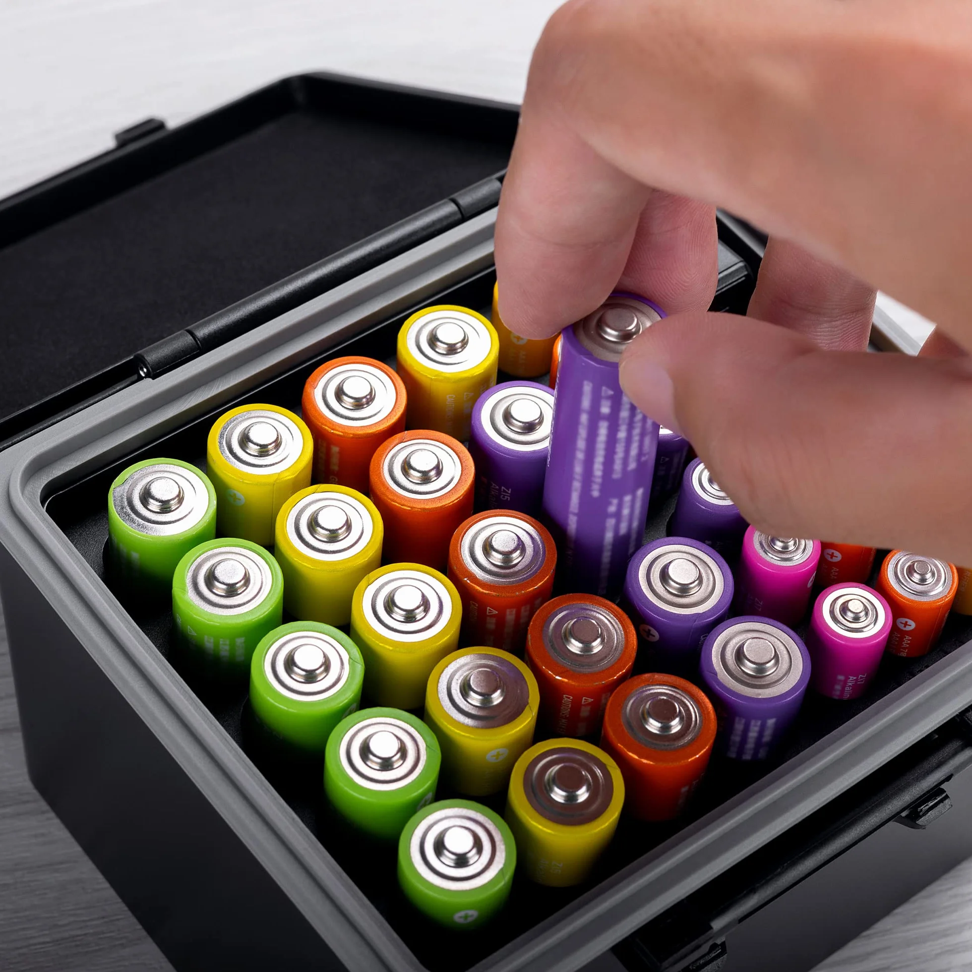JJC Organizer na baterie AAA walizka tester baterii wodoodporna obudowa pomieści 20x AA 14x AAA