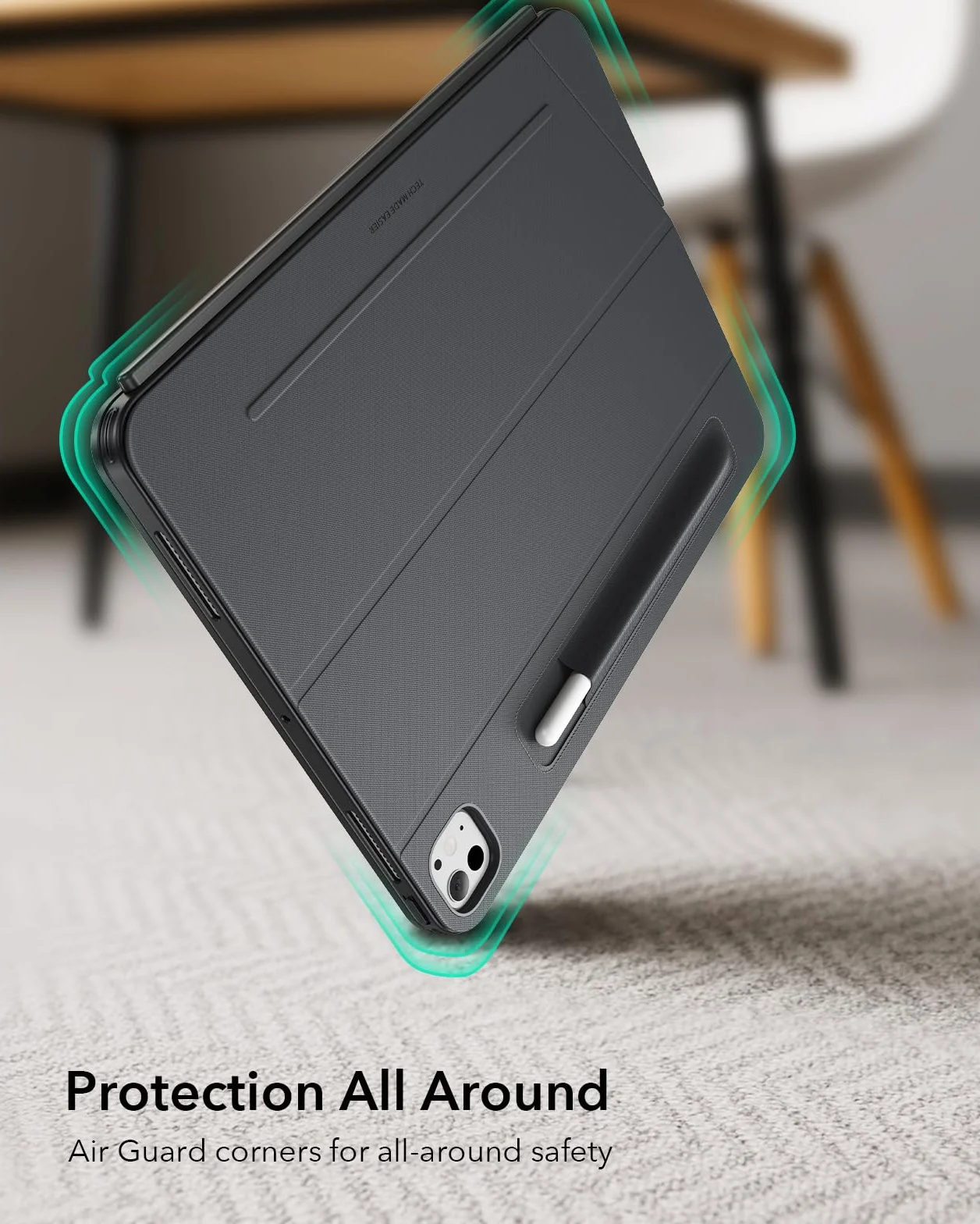 ESR Etui z klawiaturą do iPad Pro 11" M5 M4 2025 2024 magnetyczna zdejmowana klawiatura duży gładzik Click-Anywhere podświetlane klawisze seria Shift ciemnoszare