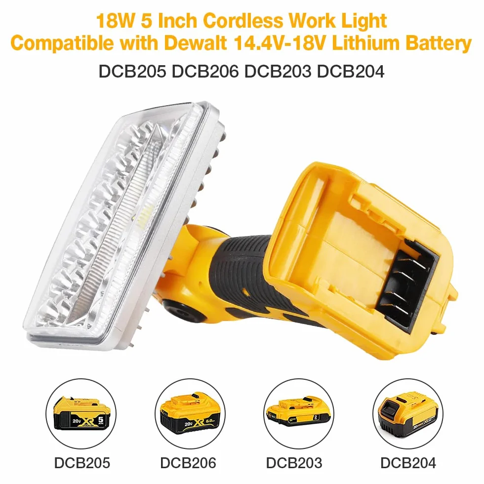 18 W 2000 lm wielofunkcyjne bezprzewodowe światło robocze LED dalekiego zasięgu reflektor z portem USB kompatybilny z baterią litową Dewalt 18 V do latarki zewnętrznej, światła pracy, obozowego (bez baterii)