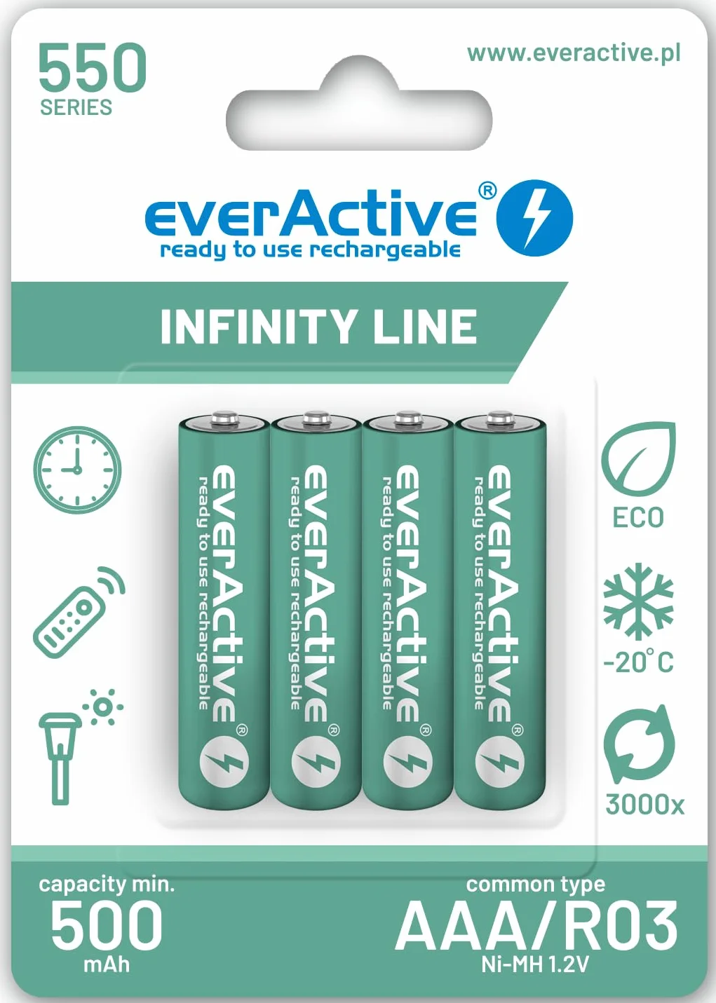 everActive Akumulator AAA Ni-MH 550 mAh 1,2 V R03 Infinity Line 4 sztuki