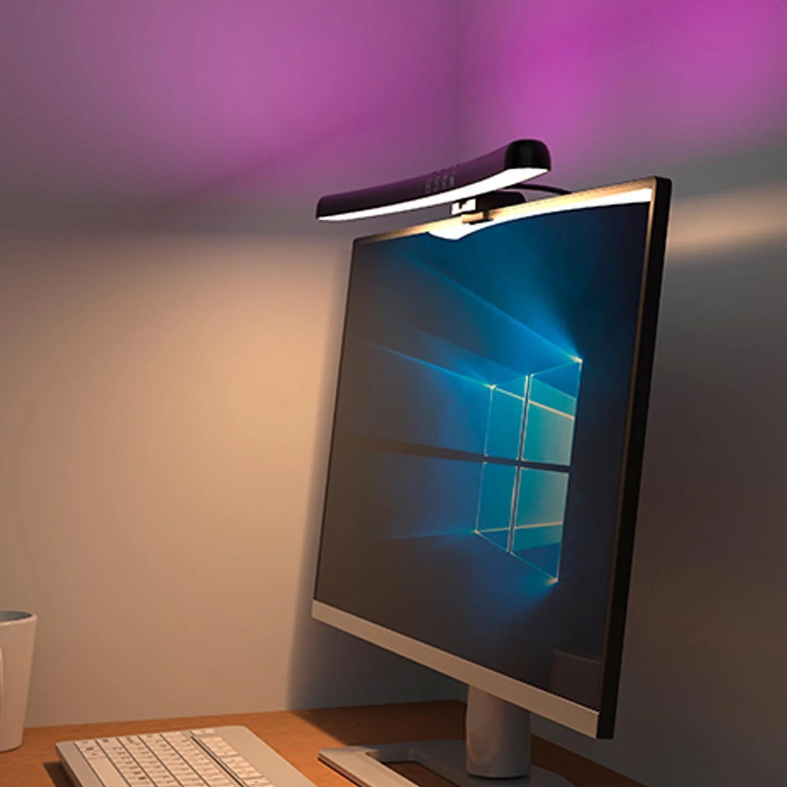 Zakrzywiona Lampa Monitora USB C, Bezstopniowe Przyciemnianie, 3 Temperatury Barwowe, Sterowanie Dotykowe, Asymetryczne Źródło Światła
