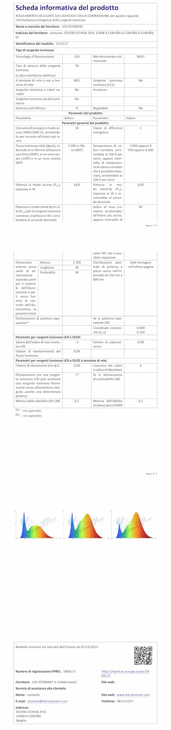 LED ATOMANT Opakowanie z 4 lampkami LED 120 cm 18 W, CCT (przełącznik wyboru koloru ciepła biel, neutralna biel lub zimna biel), 2200 lumenów, rozrusznik w zestawie, norma T8