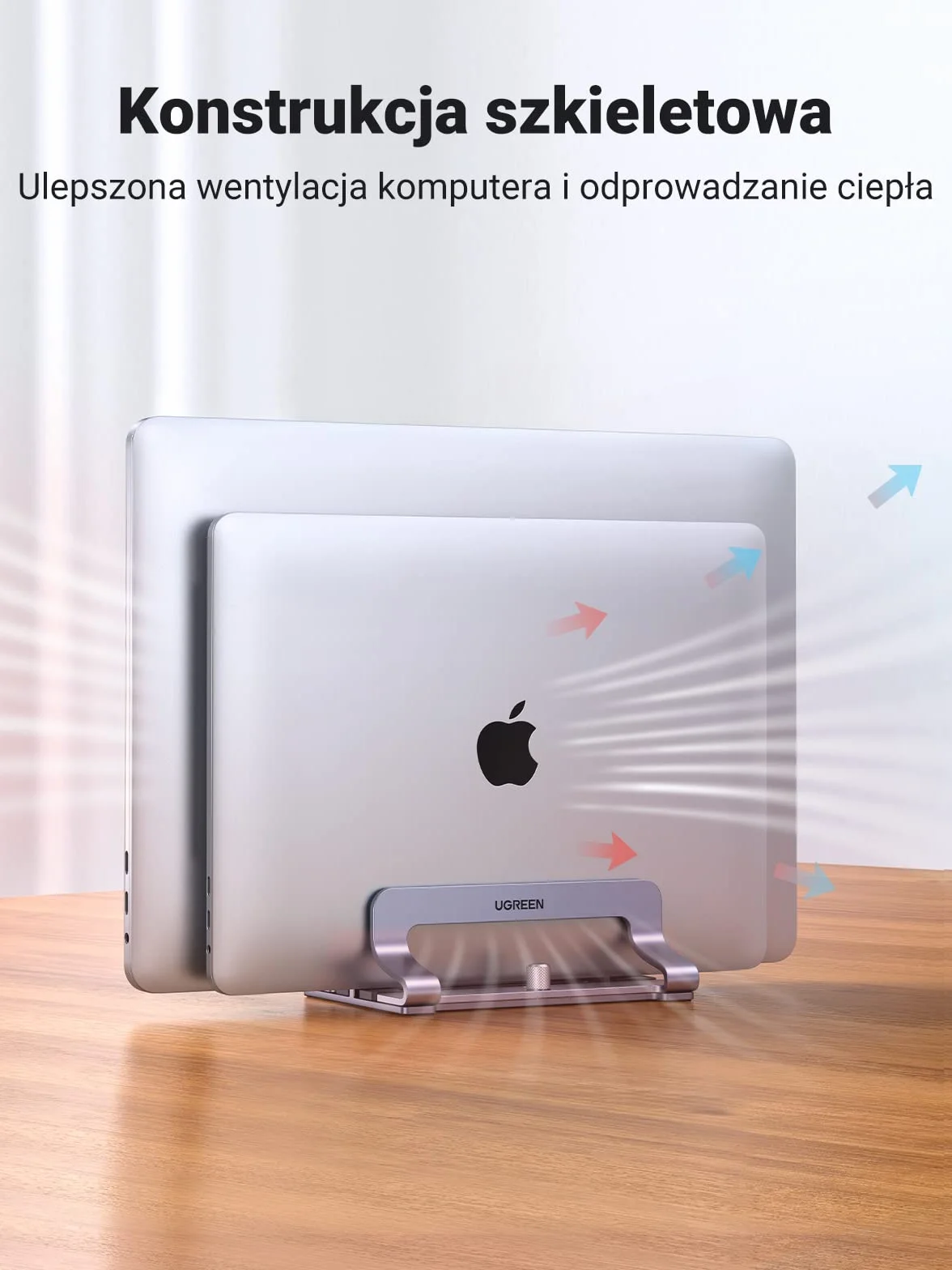 UGREEN Double Vertical Laptop Stand Aluminium Vertical MacBook Stand Space Saving Holder dla MacBook Pro/Air, iPad, Huawei, Surface, Dell, HP, Lenovo i innych.