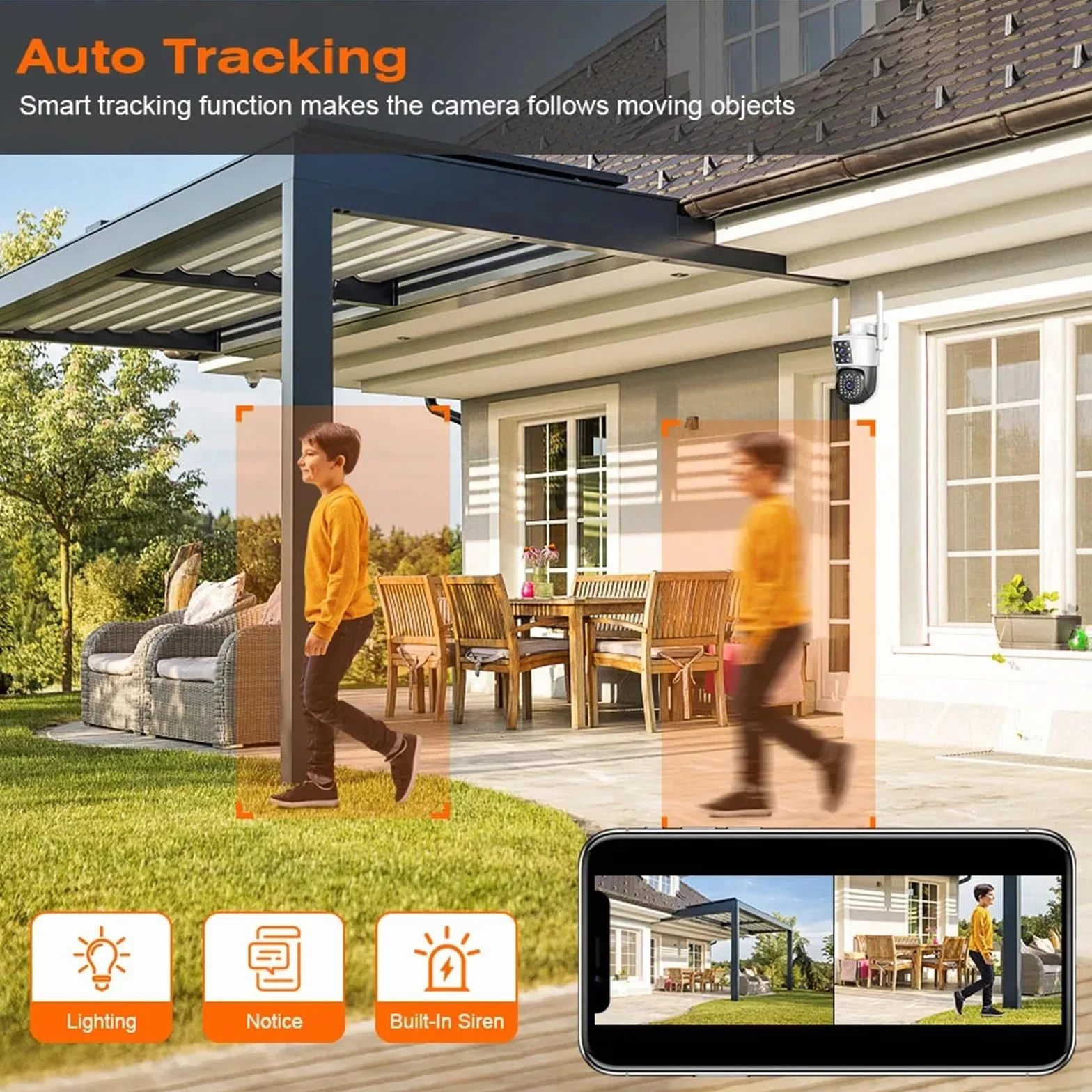 Kamera PTZ z podwójnym obiektywem IP CCTV Wi-Fi, kamera do monitoringu wideo, sztuczna inteligencja, automatyczne śledzenie, noktowizor, zewnętrzne(ADD 128G)