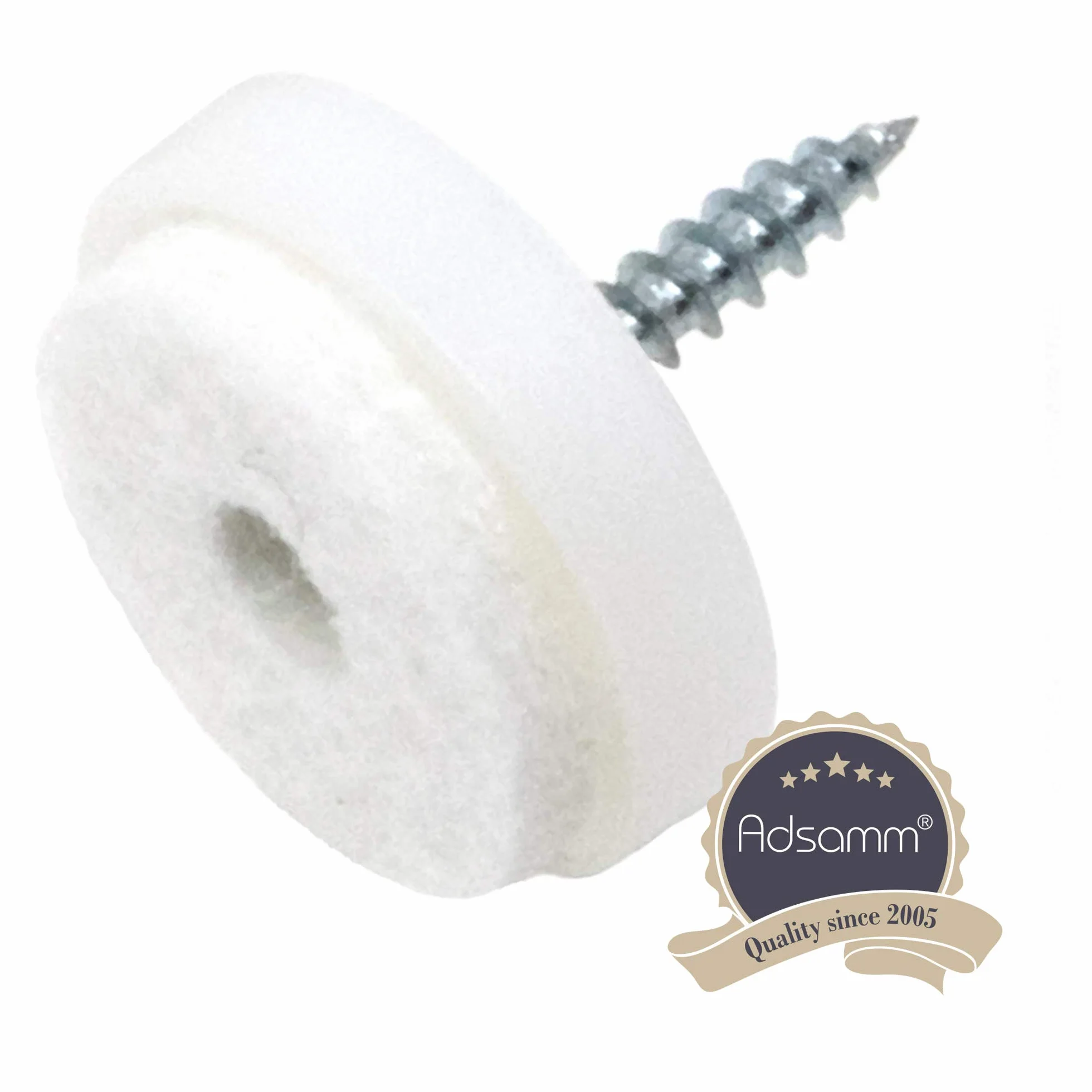 Adsamm FP-S-WH-24-16 FP-S-WH-24 16 x podkładki filcowe ze śrubą, białe, Ø 24 mm