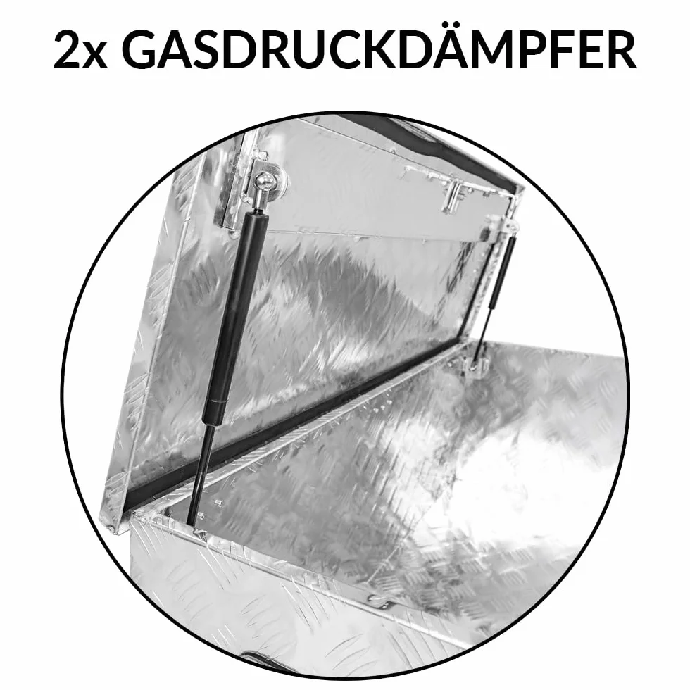 Trucky Skrzynka na samochód z aluminium, model D160, 109 x 40 x 38 cm, zamykana, wytrzymała blacha ryflowana, łącznie z zestawem montażowym, do warsztatu, samochodu, hobby
