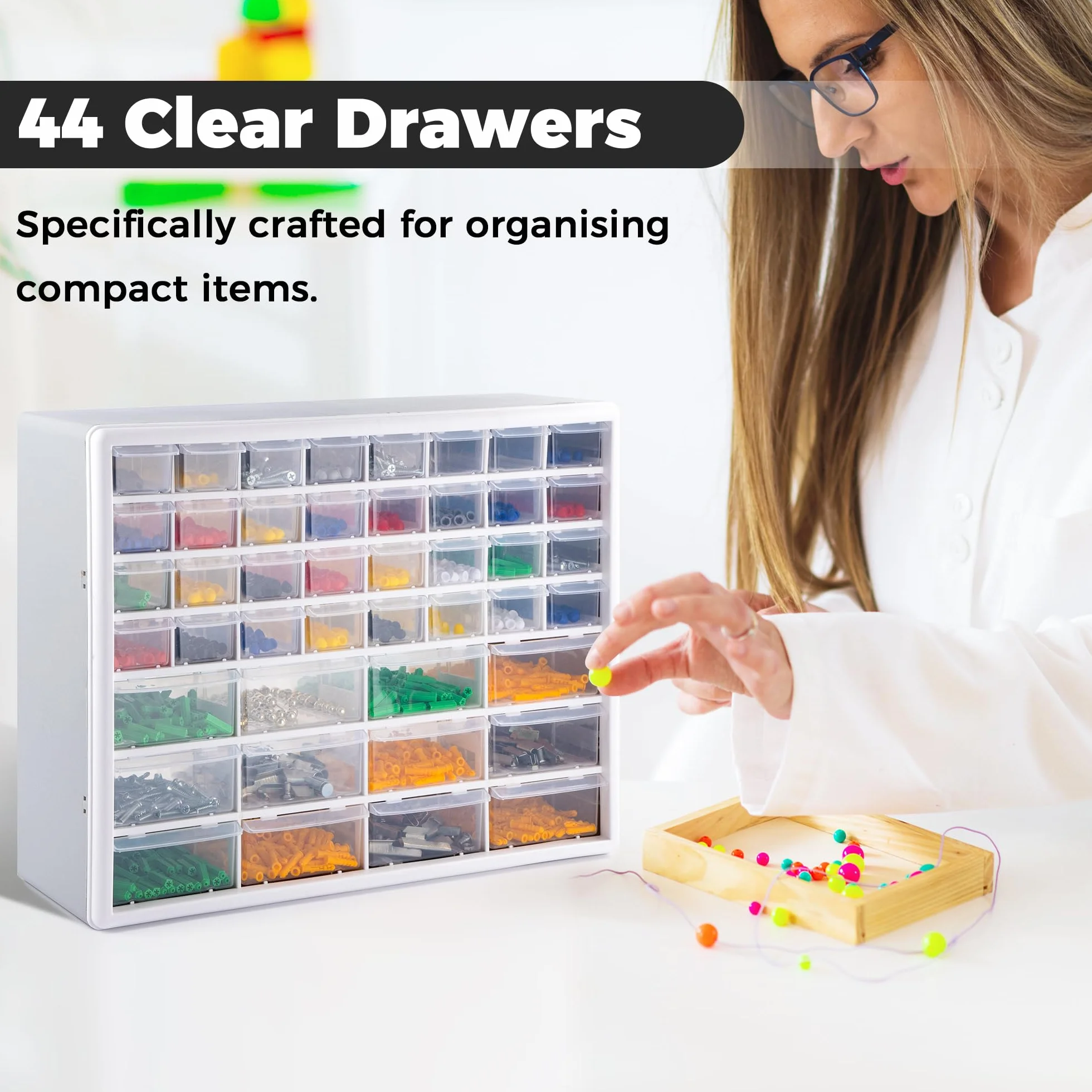 CraftGenes Organizer do przechowywania śrub, 44-szufladowy, garaż i warsztat, pudełko do przechowywania z regulowanymi przegrodami, montowany na ścianie organizer do przechowywania narzędzi, szary