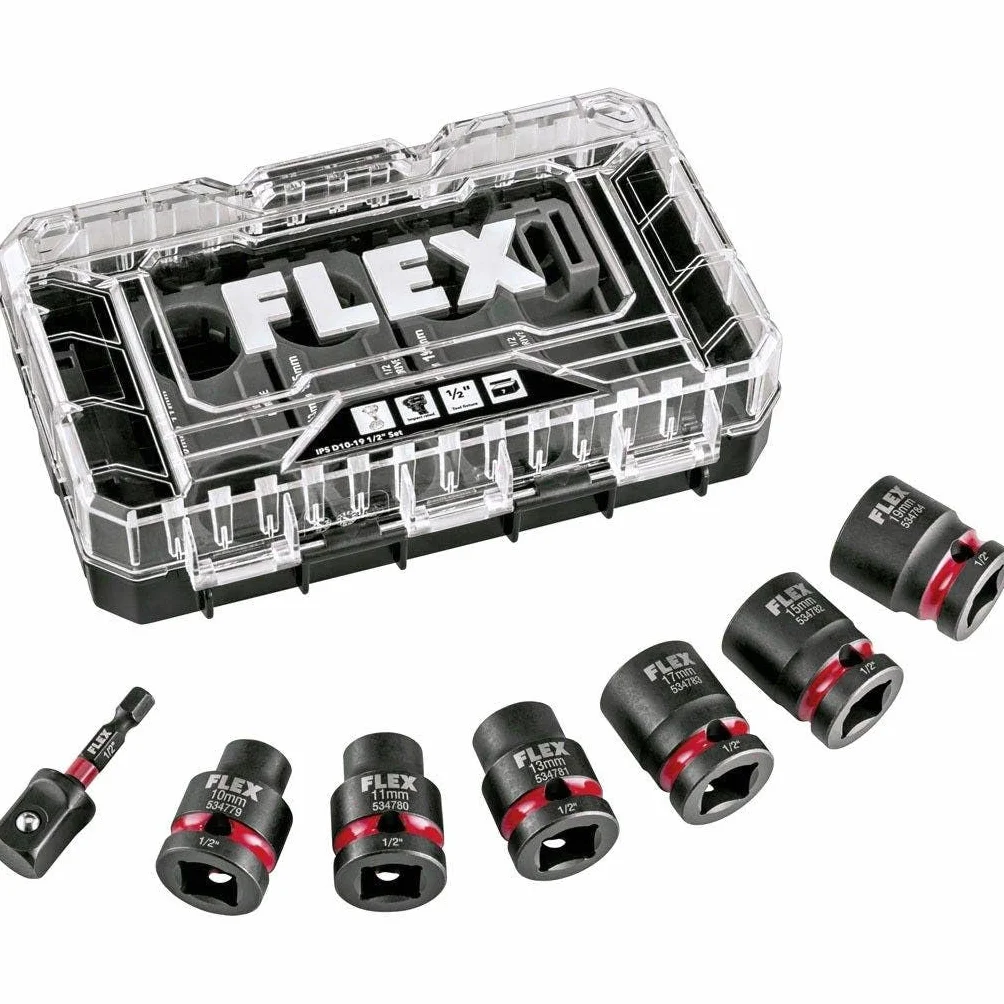 Flex Zestaw końcówek udarowych IPS D10-19 1/2" (7-częściowy, idealny do wąskich obszarów roboczych 1/2 cala, z wysokiej jakości stali chromowo-molibdenowej, zestaw narzędzi) 534707