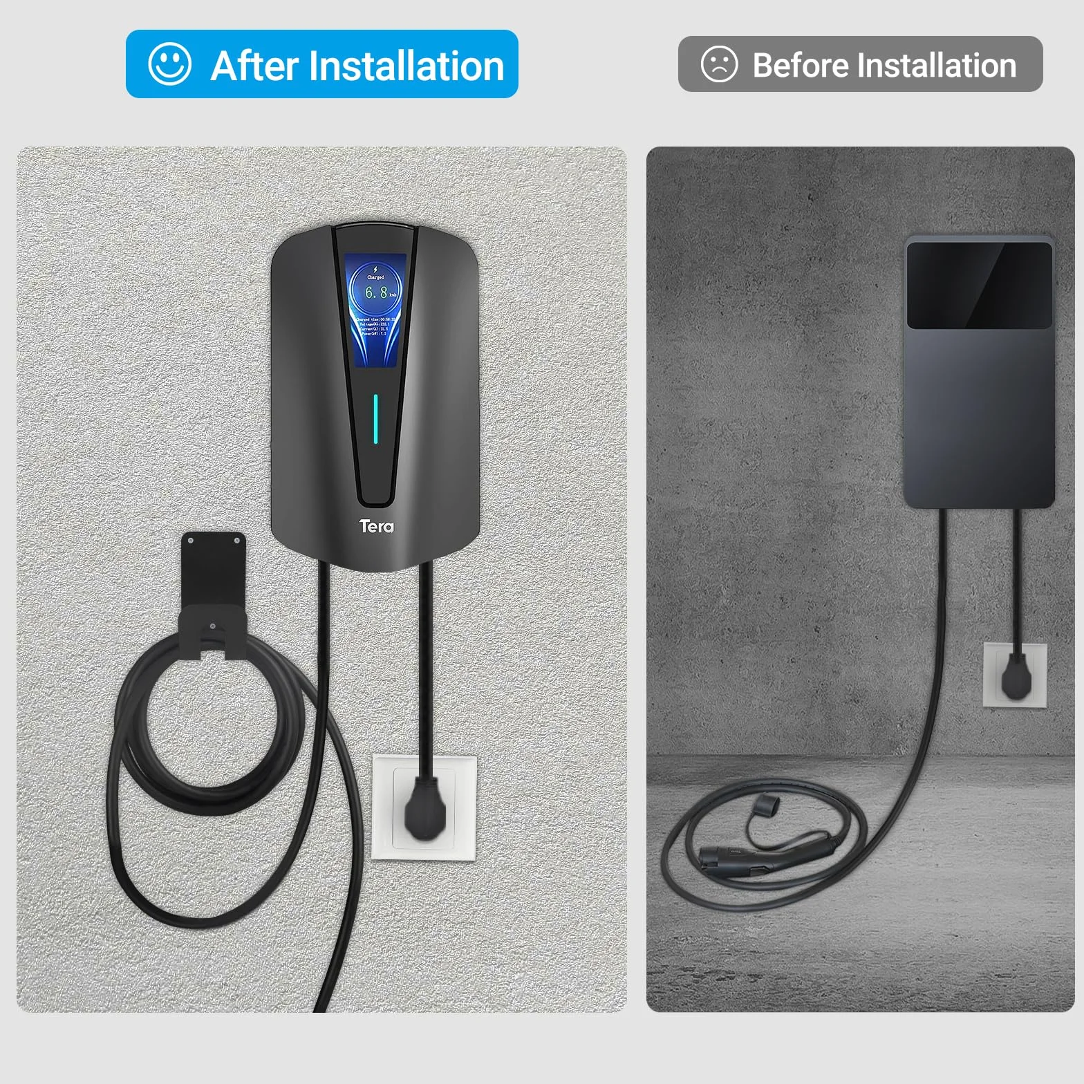 Tera Uchwyt na kabel do ładowania EV: uchwyt ścienny do dużych obciążeń, hak J ze śrubami do ochrony kabla do ładowania samochodu elektrycznego w garażu, akcesoria do pojazdów elektrycznych, stacji