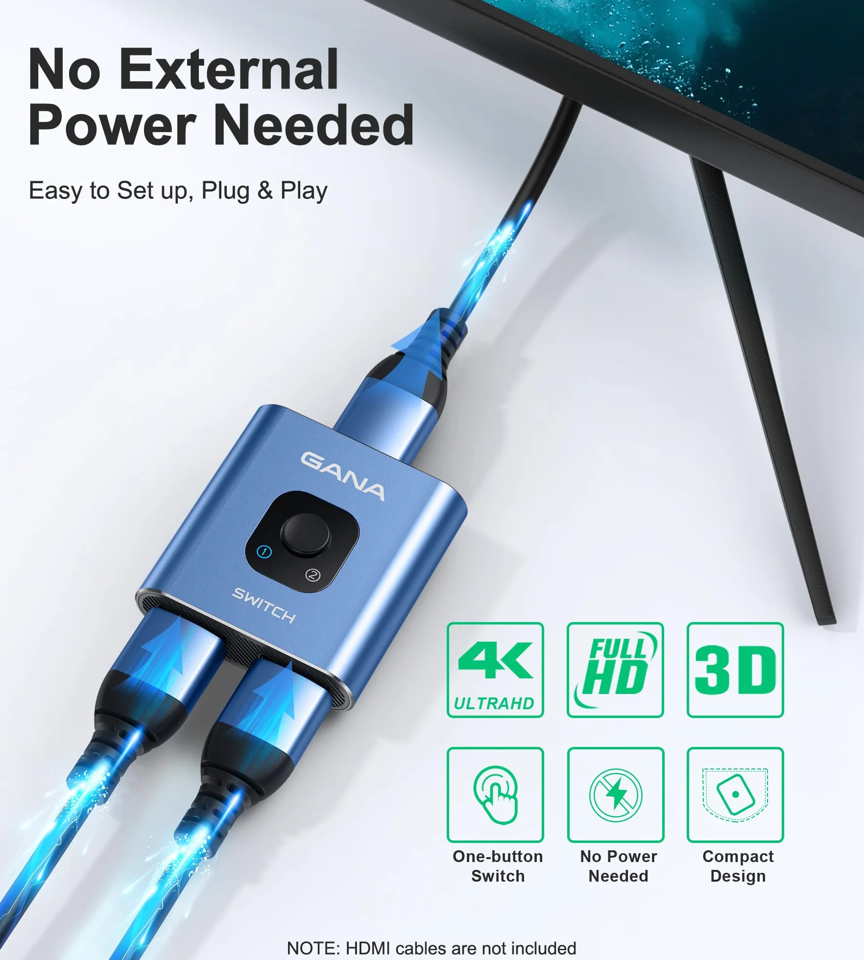 Przełącznik HDMI 4K 60 Hz 2 w 1 Aluminiowy Ręczny Hub HDMI Czarny