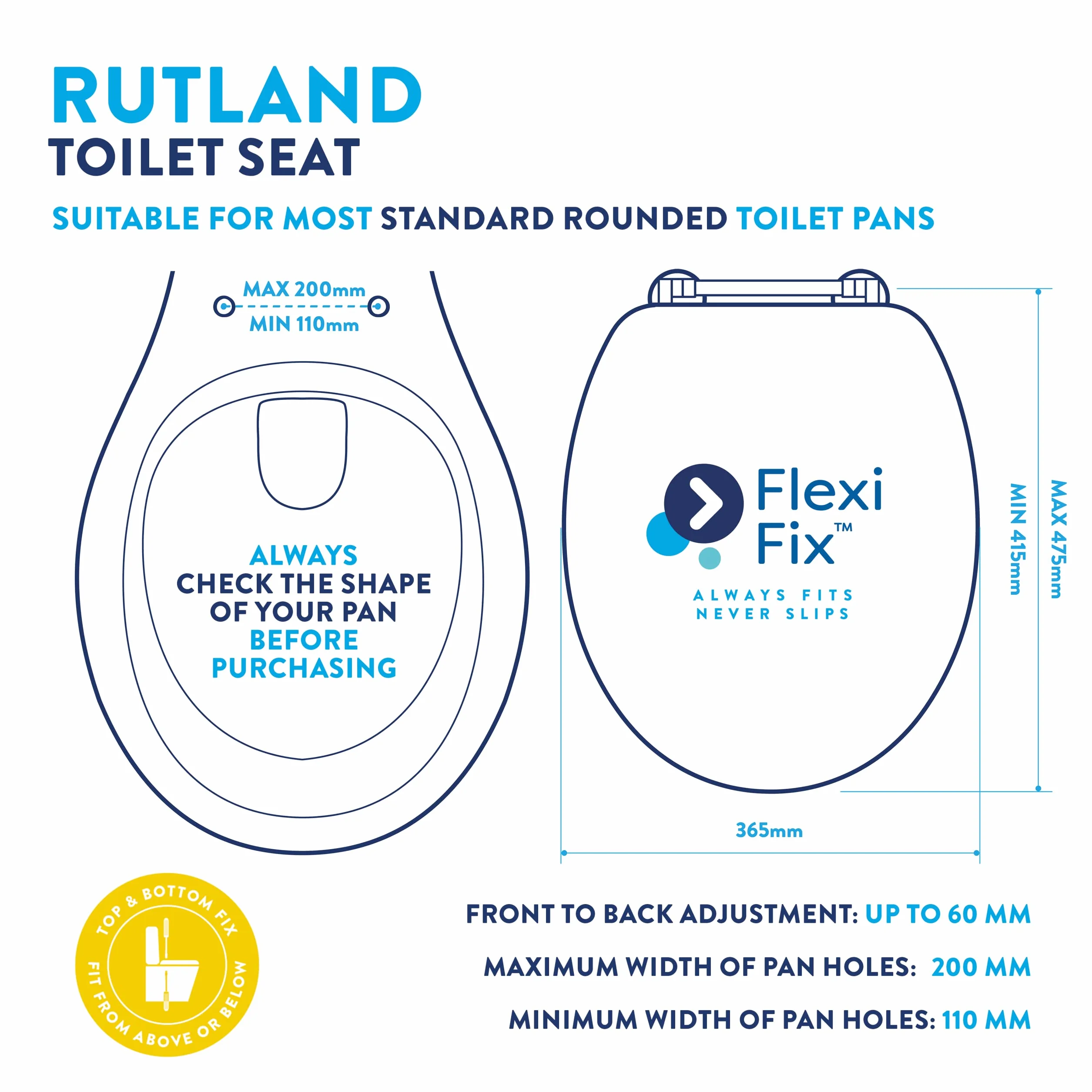 Croydex Rutland Flexi-Fix Drewniana deska sedesowa z opatentowanymi regulowanymi zawiasami w kształcie litery V, szybkie zwalnianie, antybakteryjna, odporna na rdzę i plamy, chromowane pokrowce na