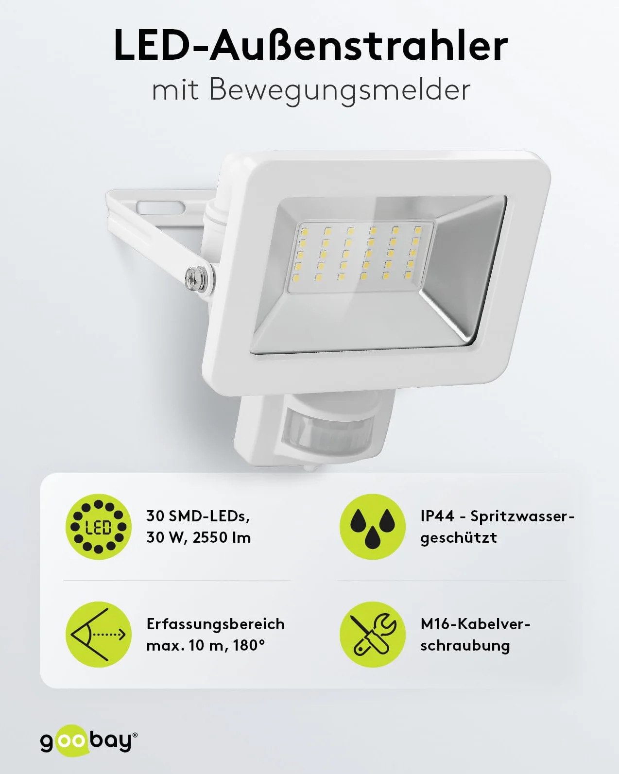 Goobay Lampy z Czujnikiem Ruchu, Biały, Od 2,3 m do 4 m
