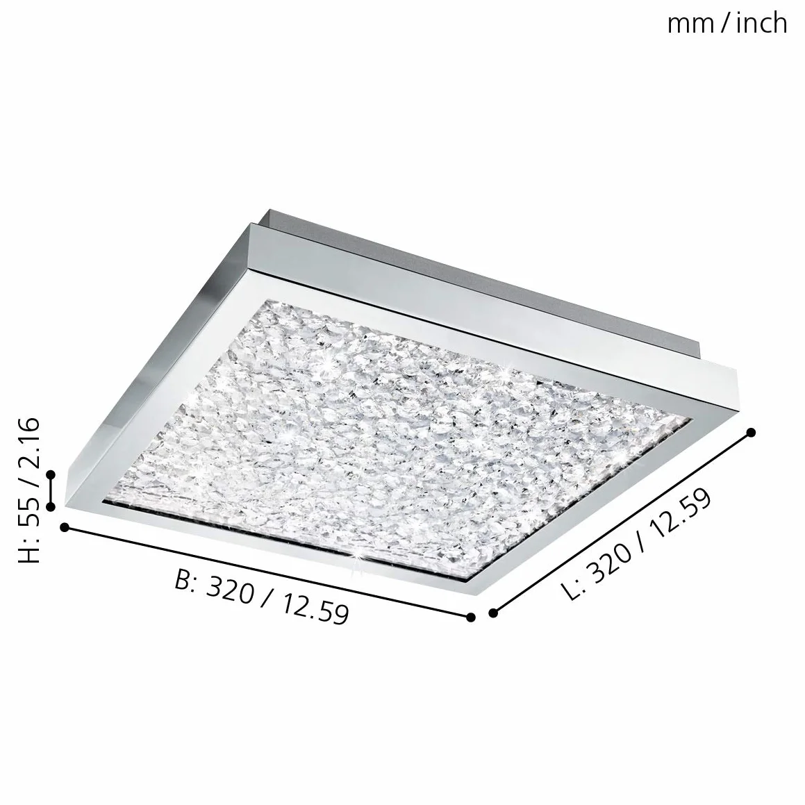 EGLO LED lampa sufitowa kryształowa Cardito, 1-punktowa lampa sufitowa | materiał: stal, kolor: chrom, szkło: przezroczyste kryształy, wymiary: 32x32 cm
