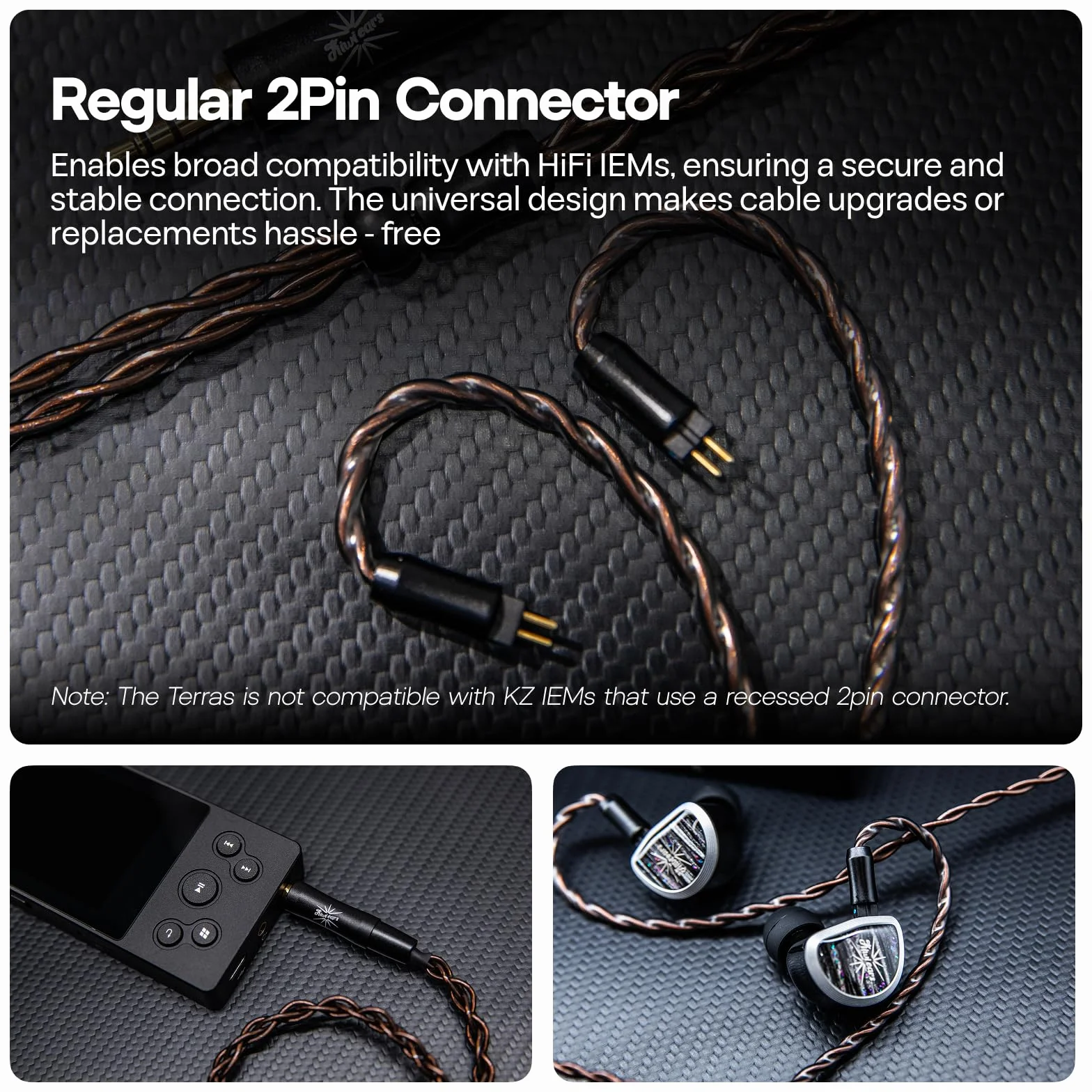 Linsoul Kiwi Ears Terras IEM Cable, 4N Single Crystal Copper 32AWG 4-żyłowy przewód do monitorów dousznych, 1,25 m długości HiFi Updated Wire z wtyczką do Orchestra Lite Aether Mangird Tea Pro